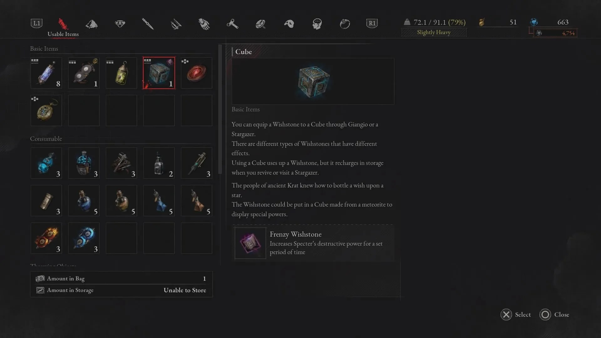 Menu showing the Cube item Lies of P