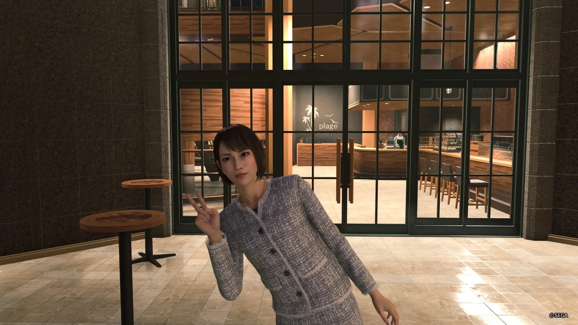 Like A Dragon Infinite Wealth, Saeko posing in front of Plage