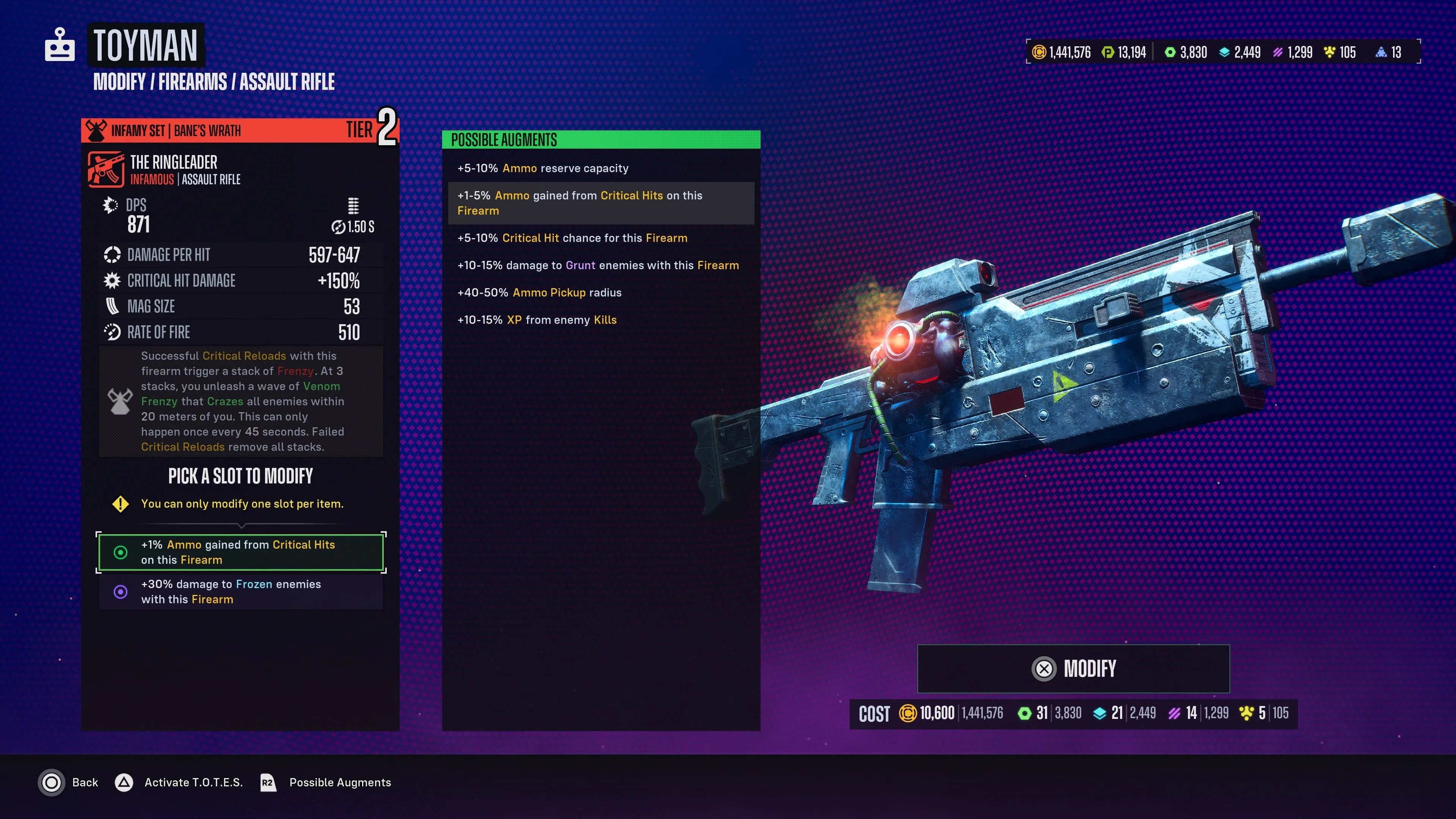 Augmenting a gun in Suicide Squad: Kill the Justice League