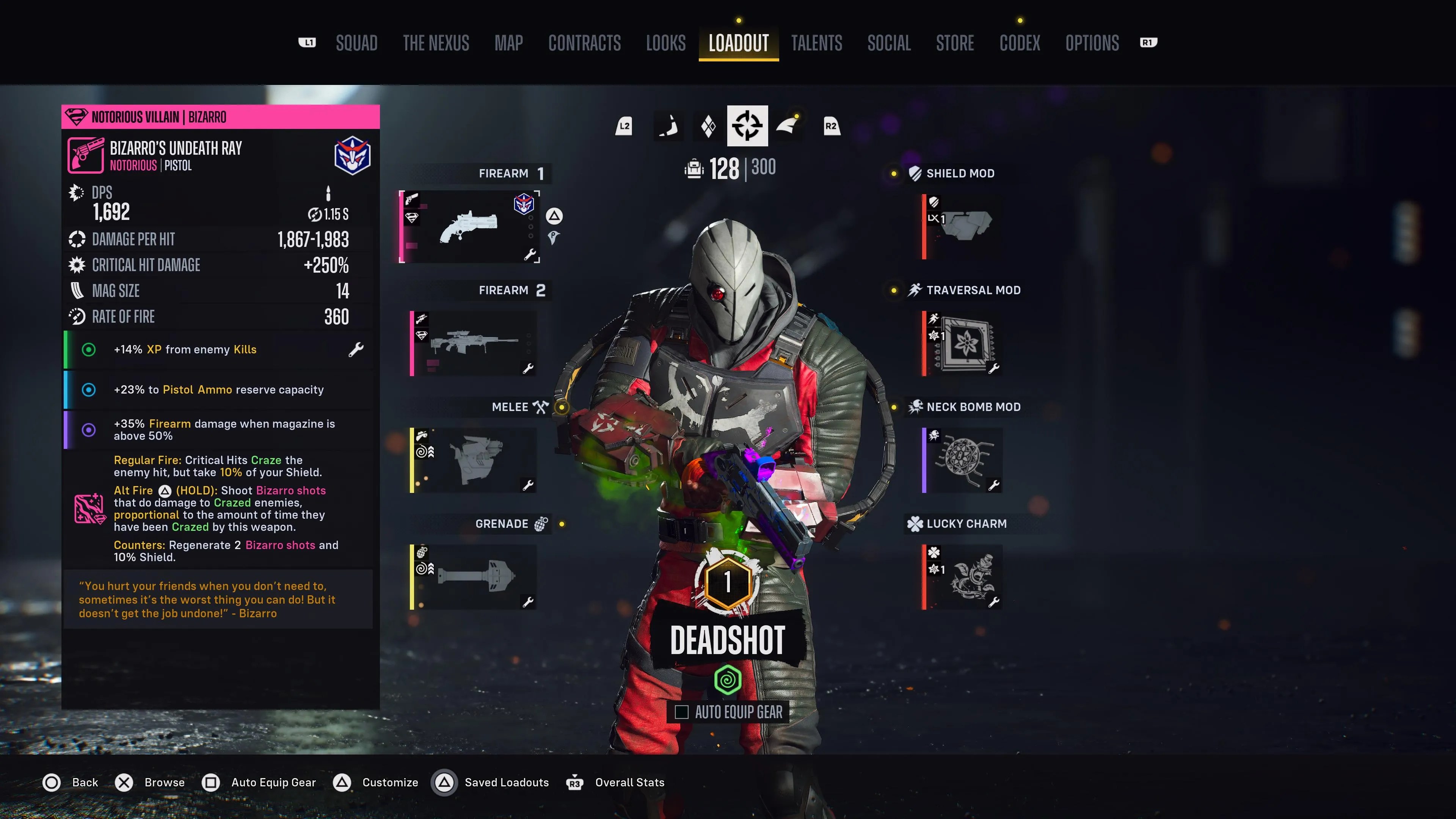 Deadshot’s loadout screen in Suicide Squad: Kill the Justice League