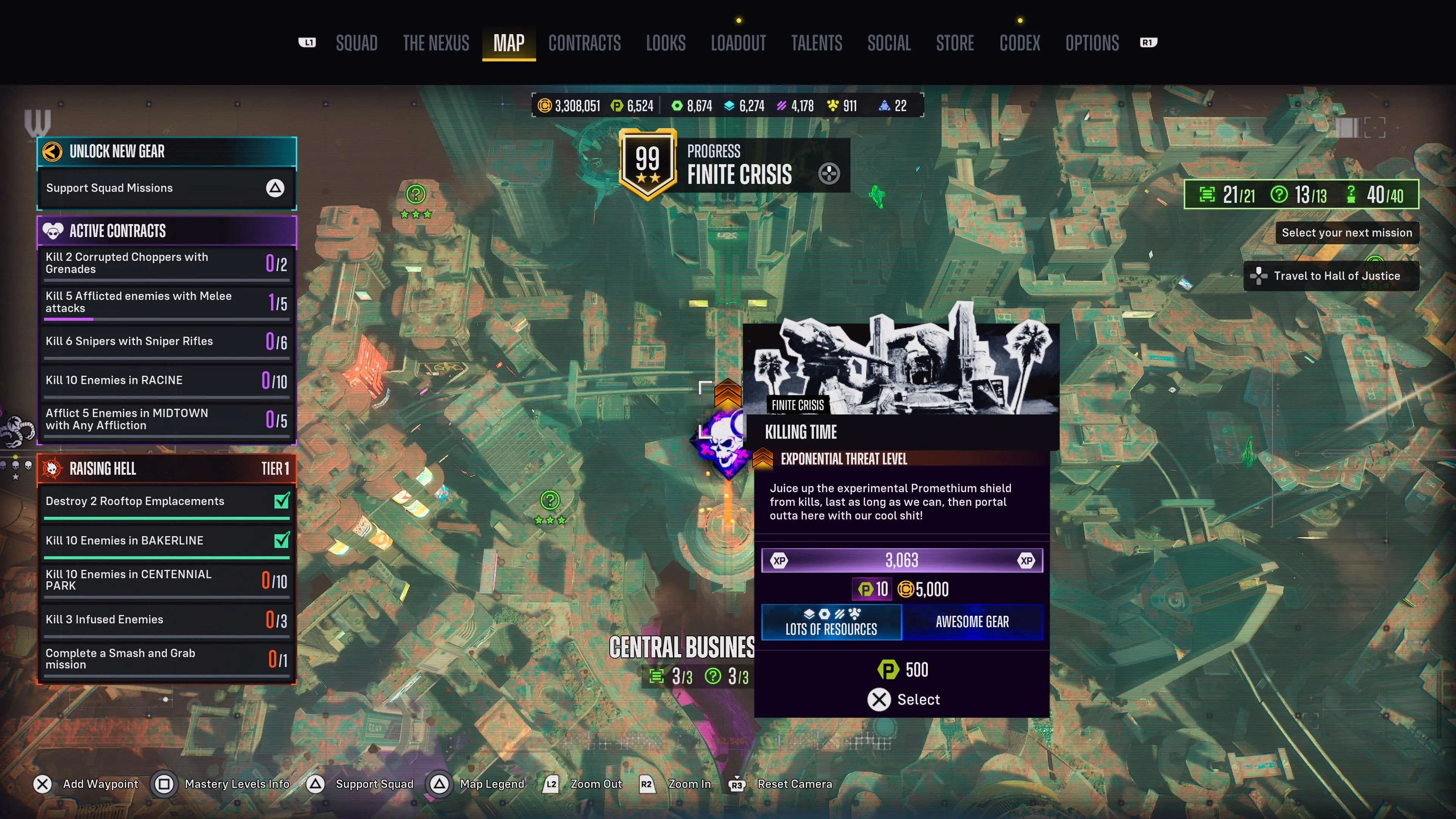 Killing Time mission highlighted on the map in Suicide Squad: Kill the Justice League.