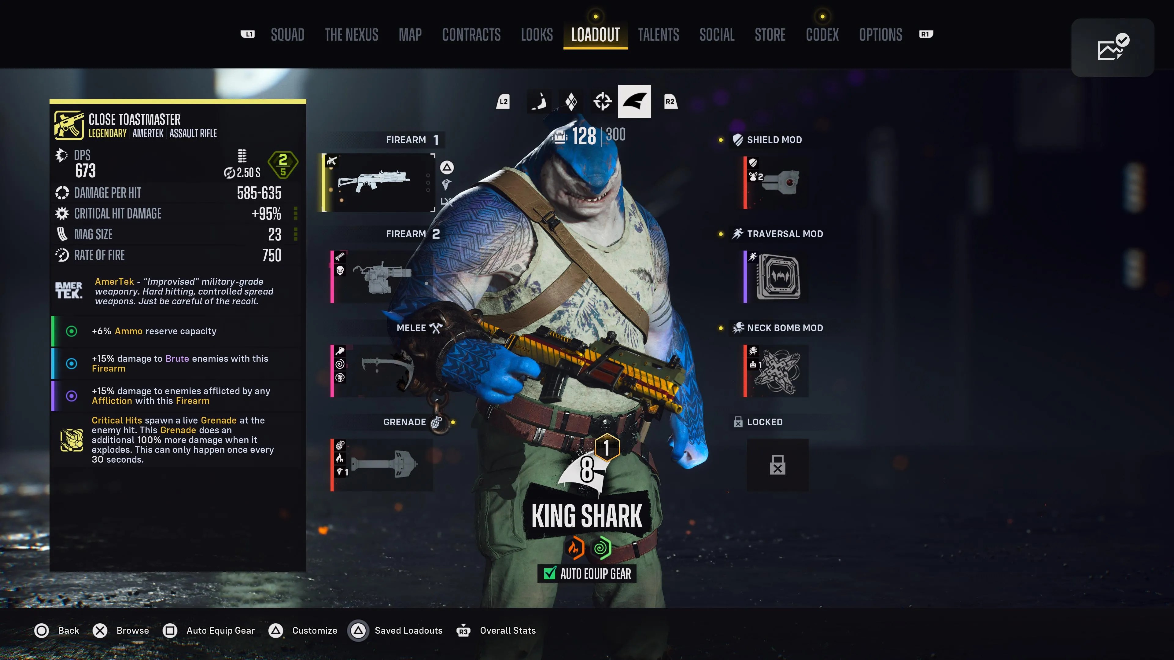 King Shark’s loadout screen in Suicide Squad: Kill the Justice League