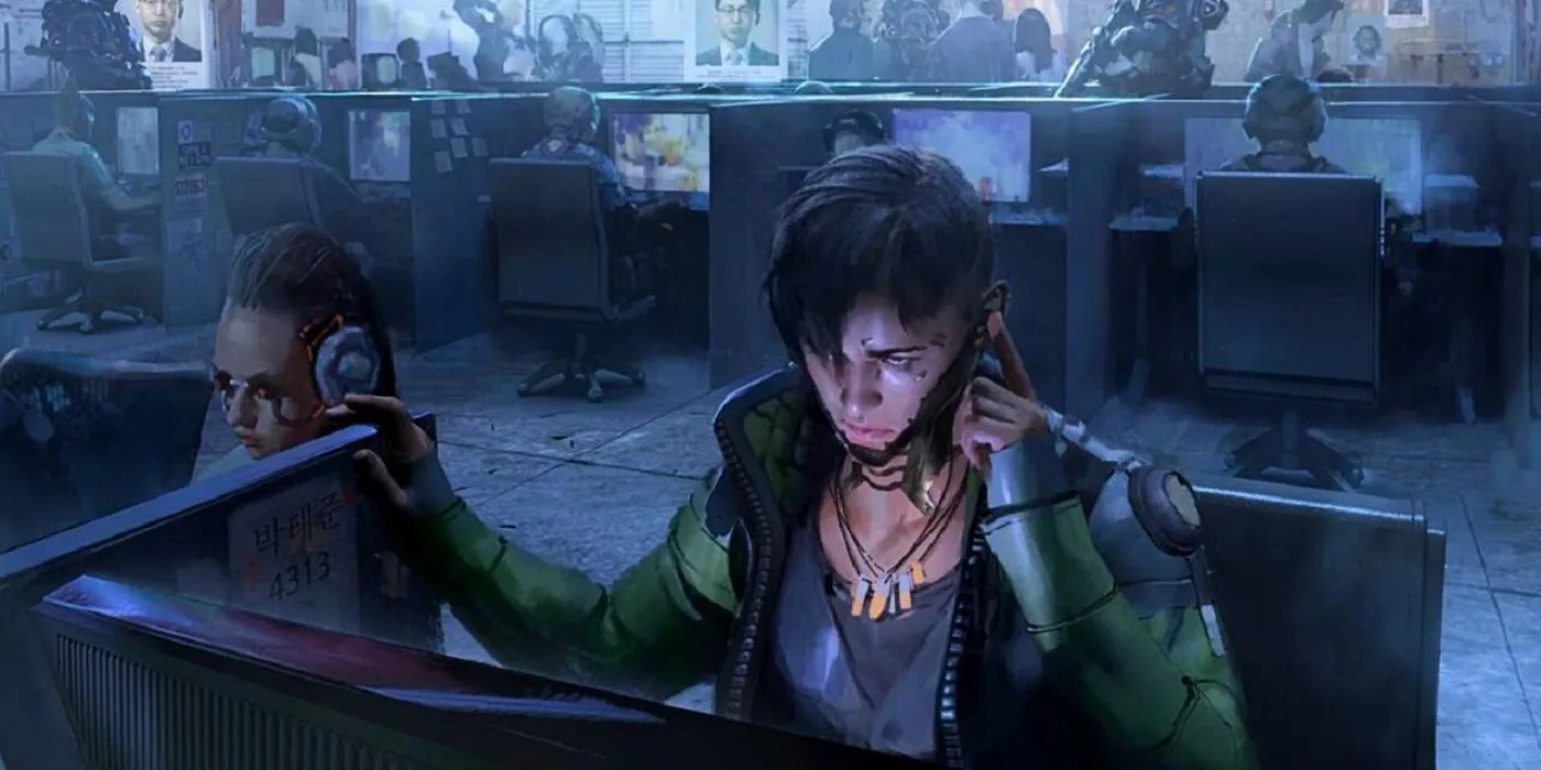 apex legends crypto on his computer in an office environment