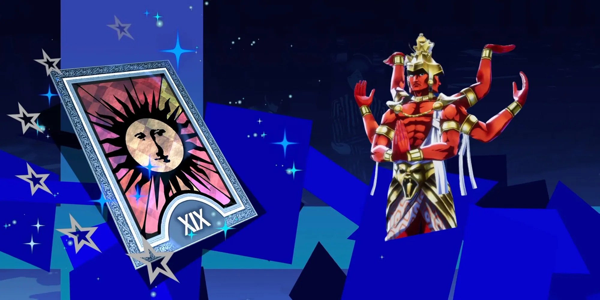 Asura is presented next to the sun arcana card on his left from persona 3 reload