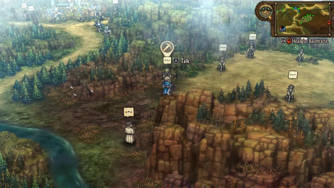 A screenshot of Unicorn Overlord where Alain stands in front of the Quarry