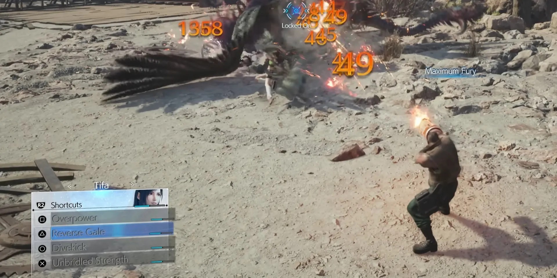 Using Baret’s Maximum Fury attack while also using the command shortcuts in Final Fantasy 7 Rebirth