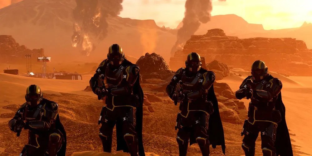 Full Heldivers 2 Squad with Valcano background