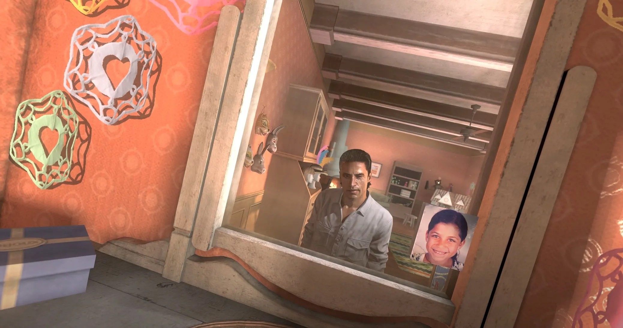 Menendez stares at himself in the mirror in Black Ops 2