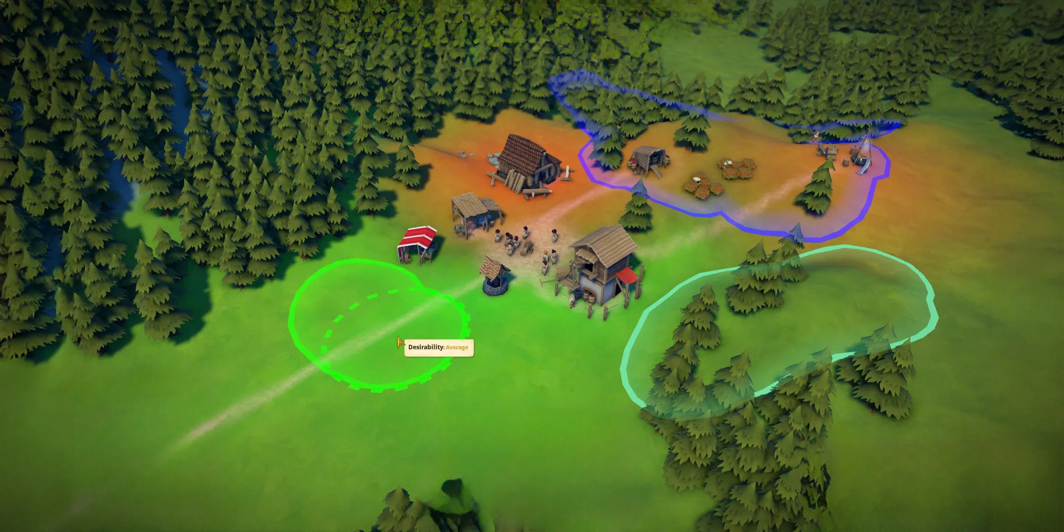 The start of a small community, showing zoning areas for new development