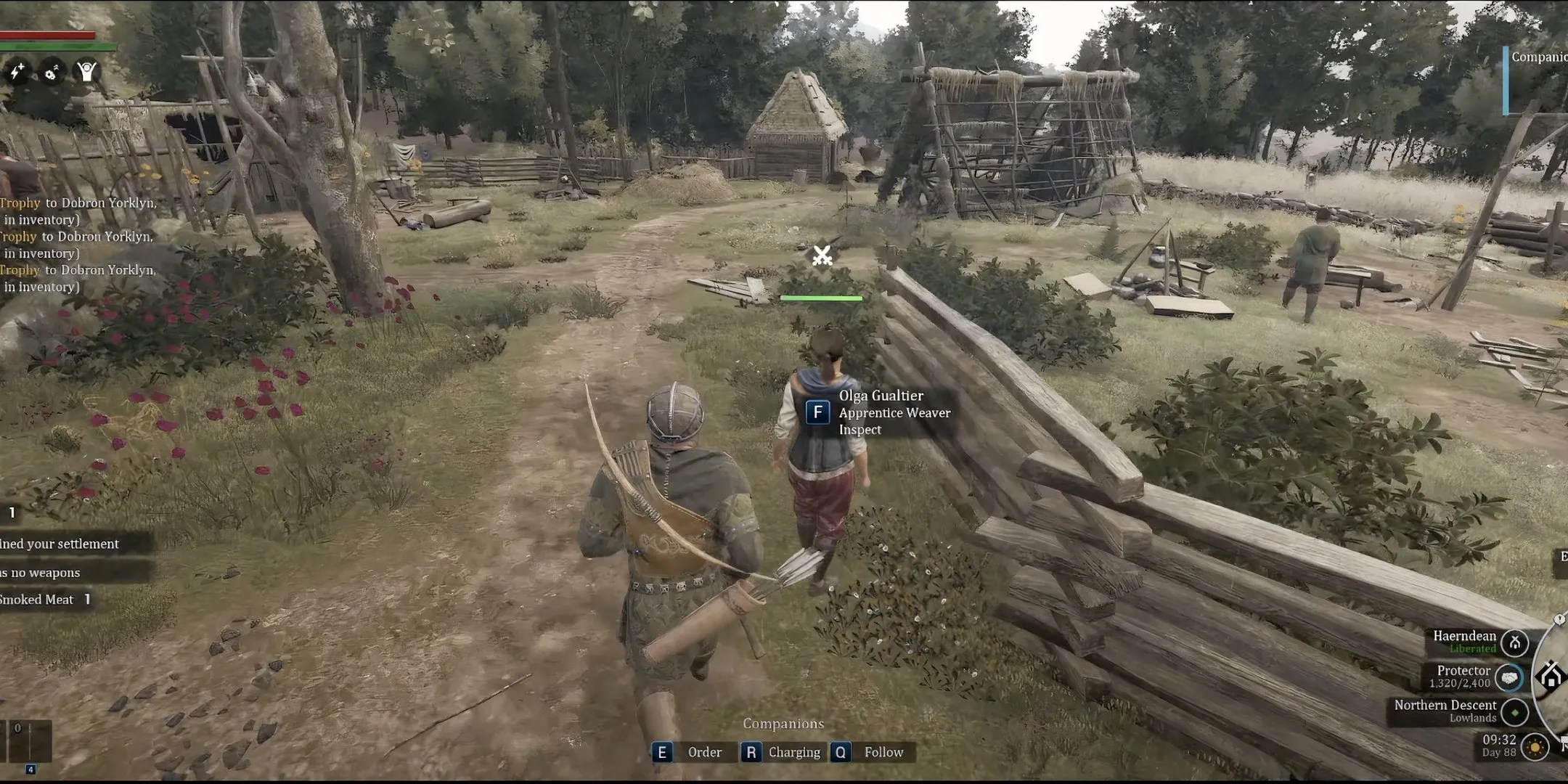 Apprentice Weaver looks toward the wooden wall as she walks away