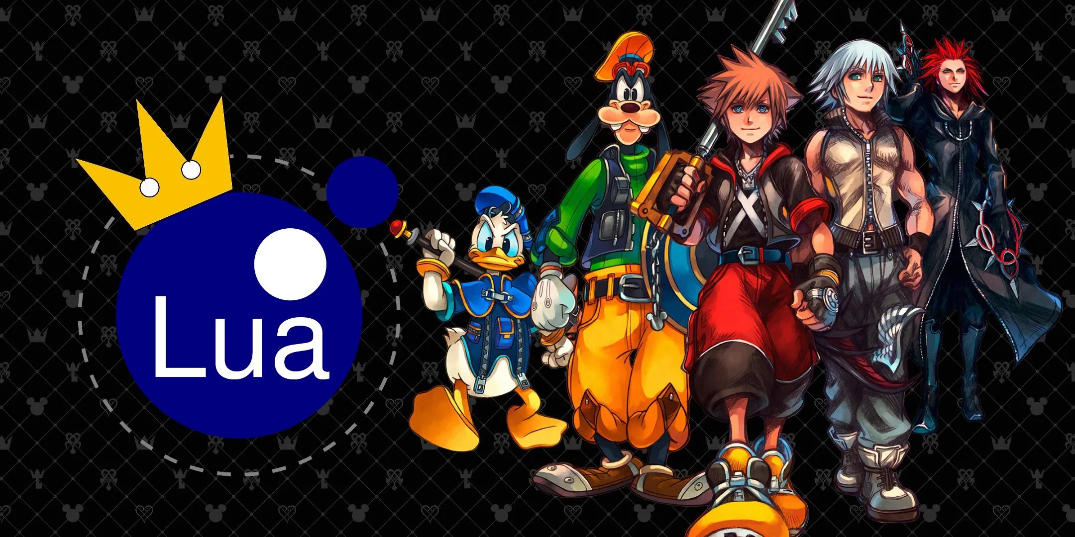 Lua backend logo with some of the kingdom hearts cast on the right