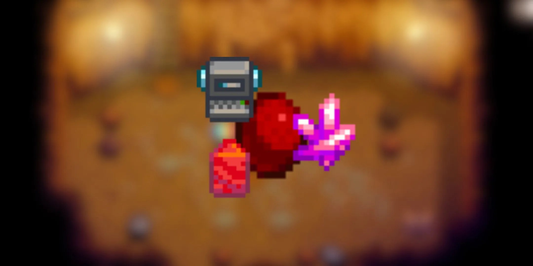 Stardew Valley Dwarf Gadget, Star Shards, and Helvite surrounding Magma Geode