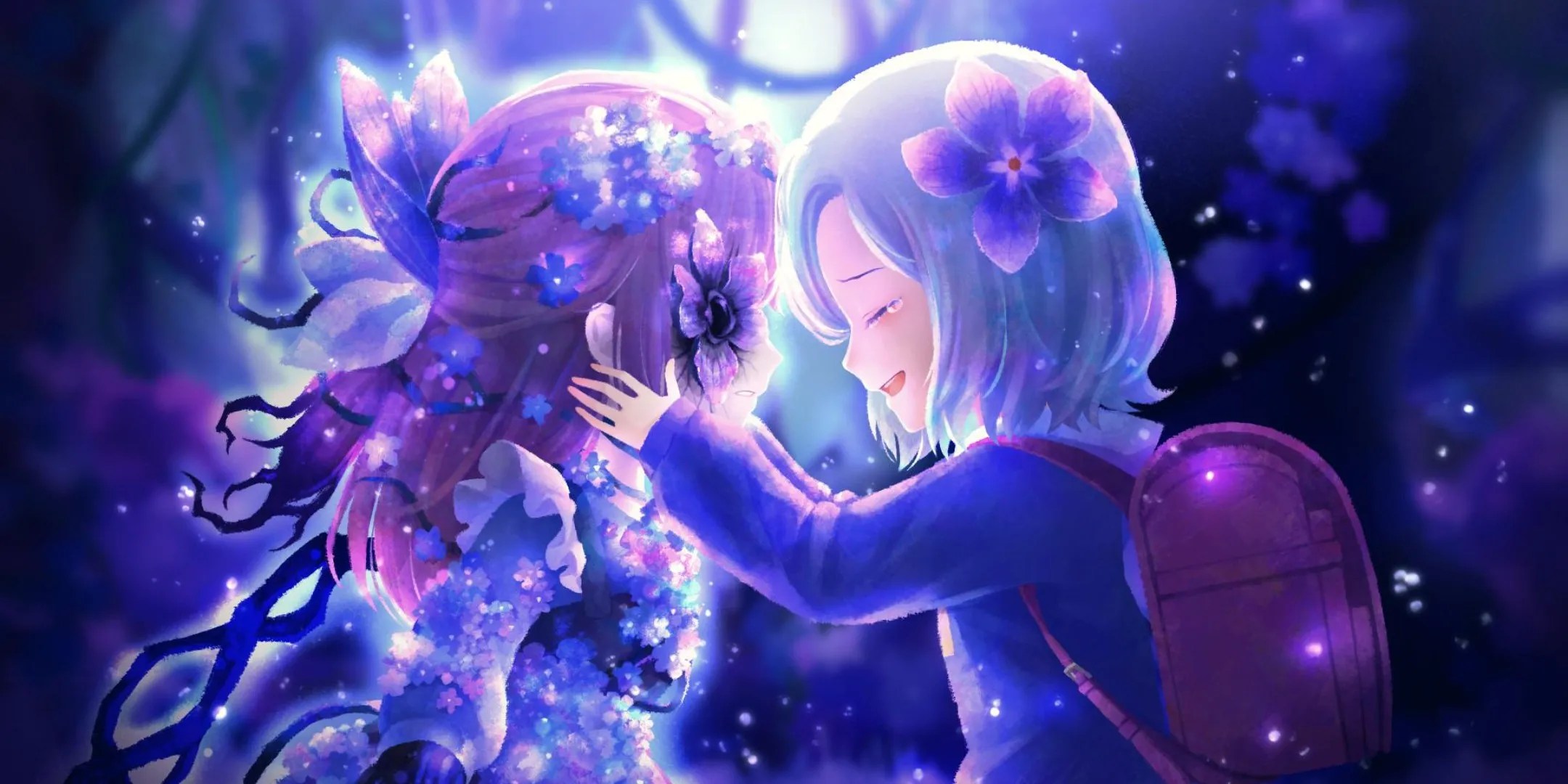 Sumire holding the spirit of her flower friend