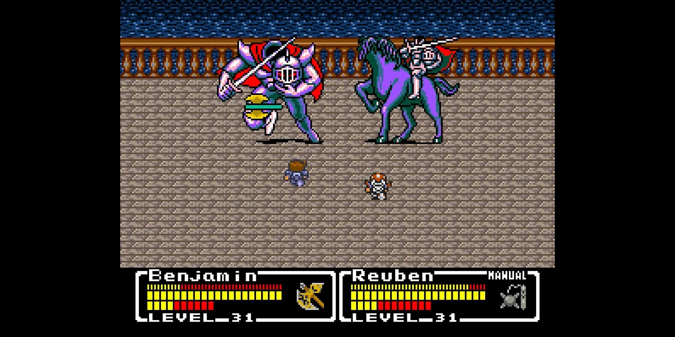 Benjamin and Reuben fighting headless knights