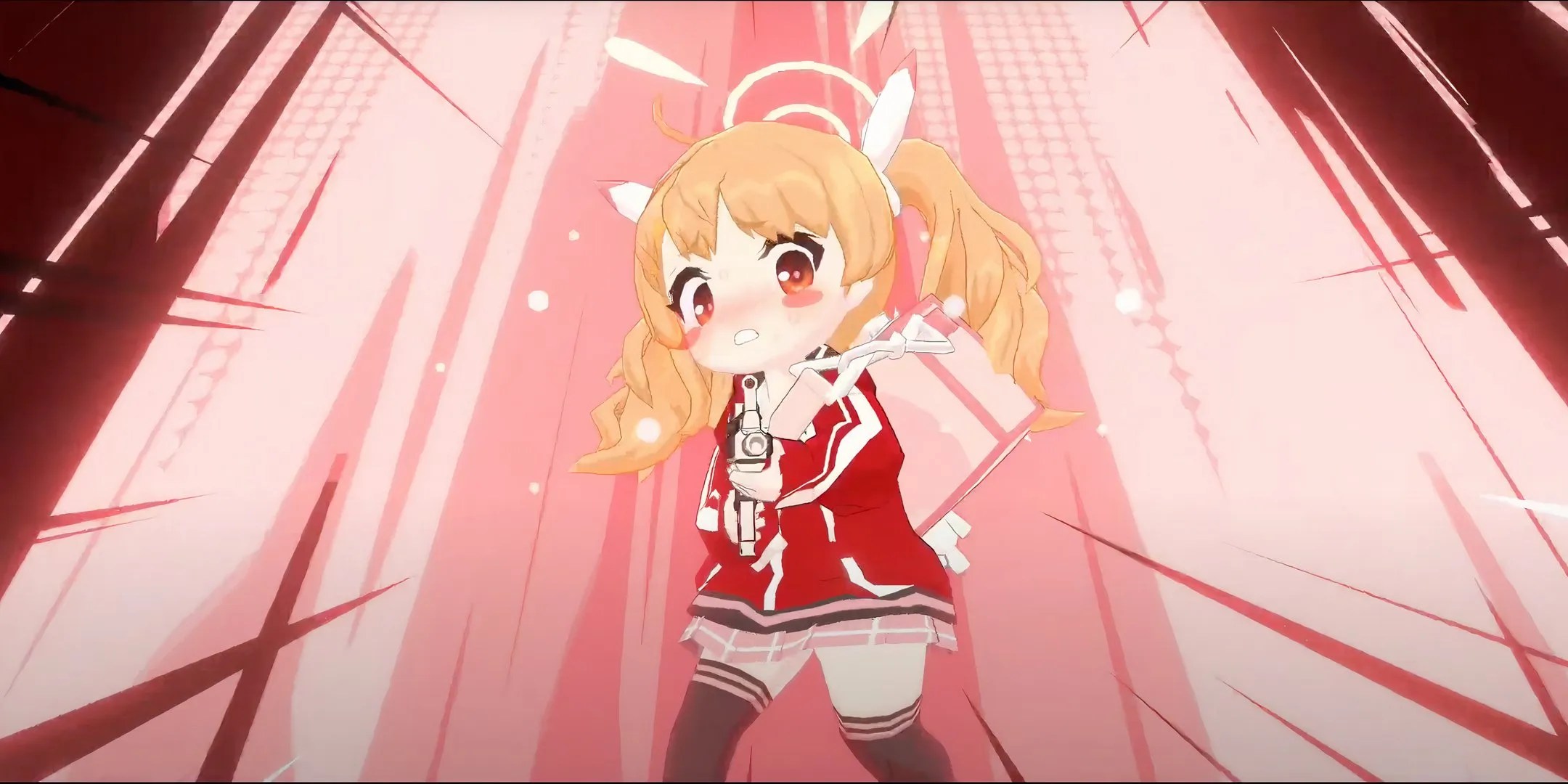 Ibaragi Yoshimi showing she&rsquo;s surprised and pointing her gun
