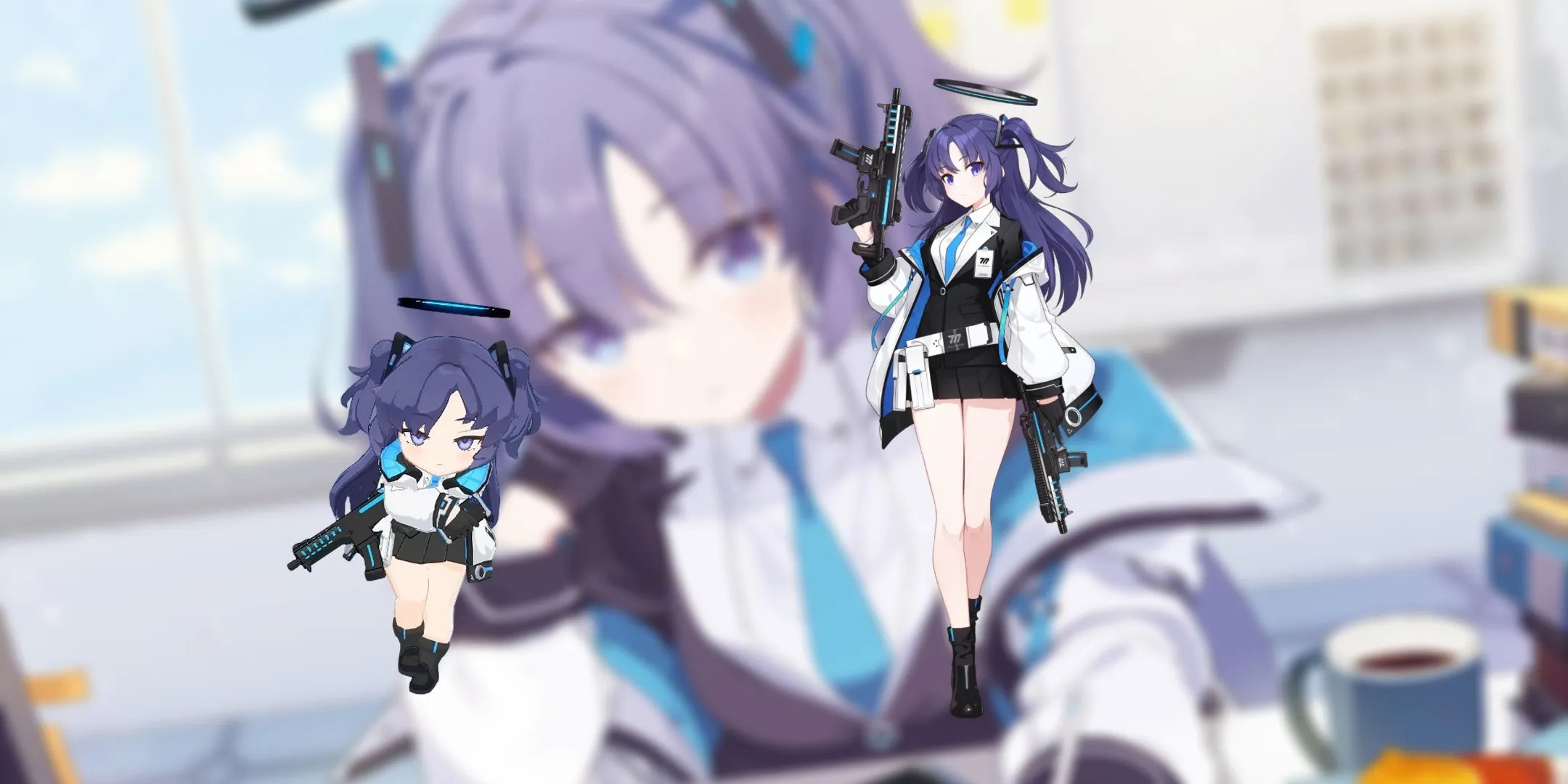 Hayase Yuuka&rsquo;s in game sprite left, dialog model on the right