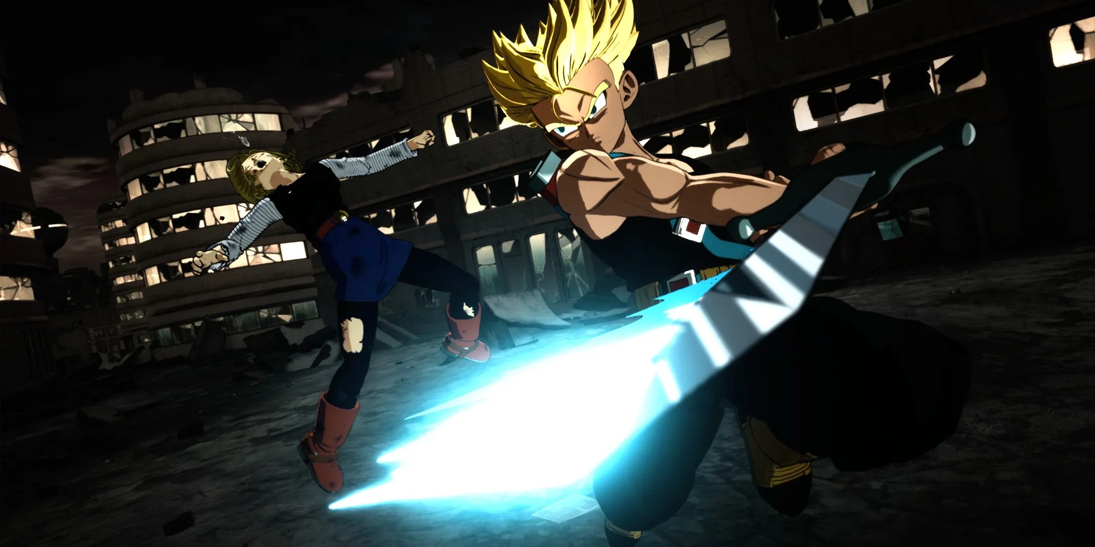 Dragon Ball Sparking Zero image showing Trunks after atacking Android 18.