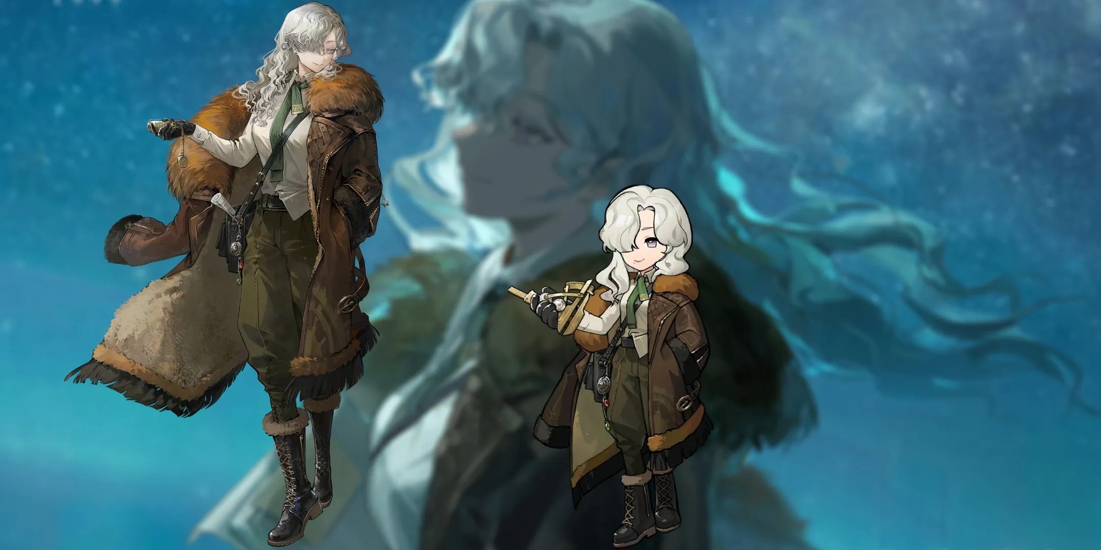 Windsong wearing a long brown coat