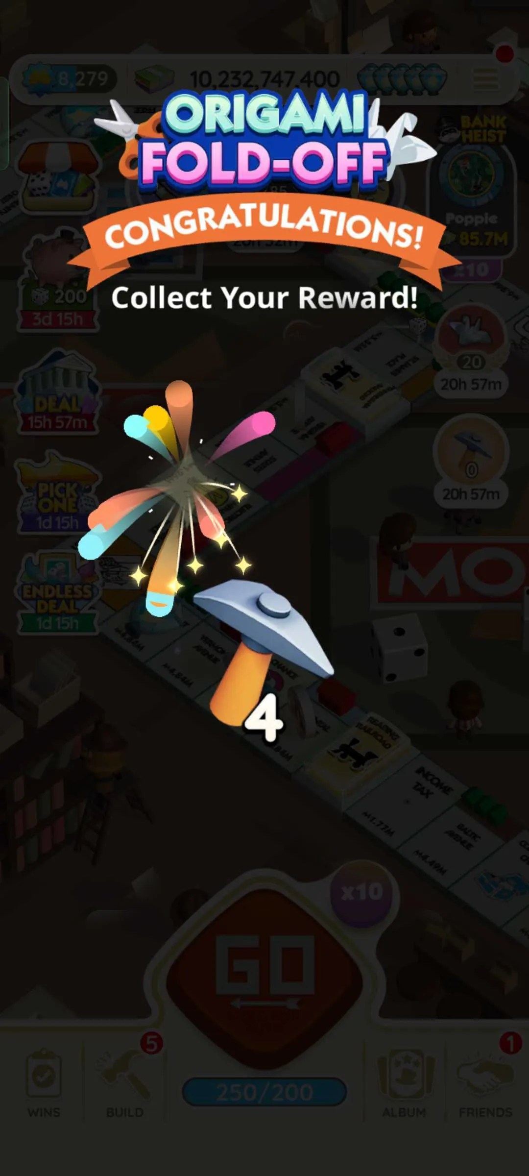 Monopoly Go. Scoring Pickaxes in the Origami Fold Off event.