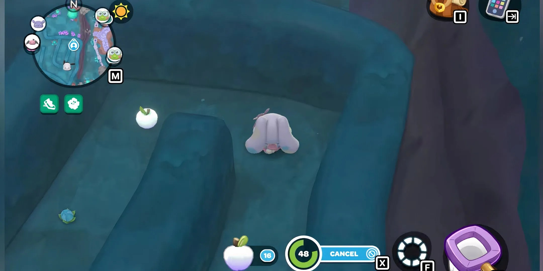 A ghost apple is about to be picked up by My Melody