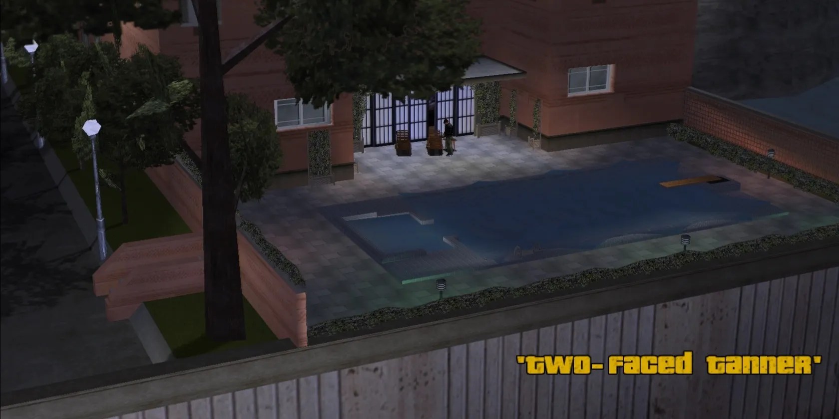 A wide shot from the opening cutscene of the Two Faced Tanner mission in GTA 3.