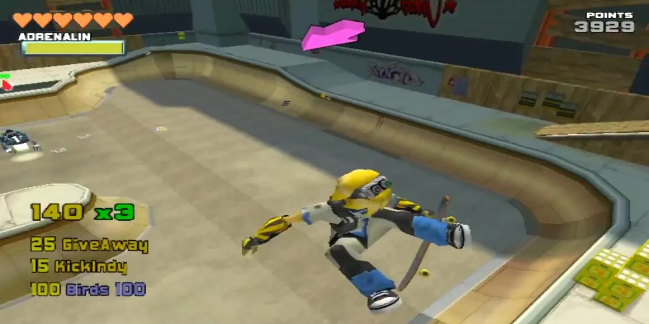 The player character is performing a trick in Skate Attack.