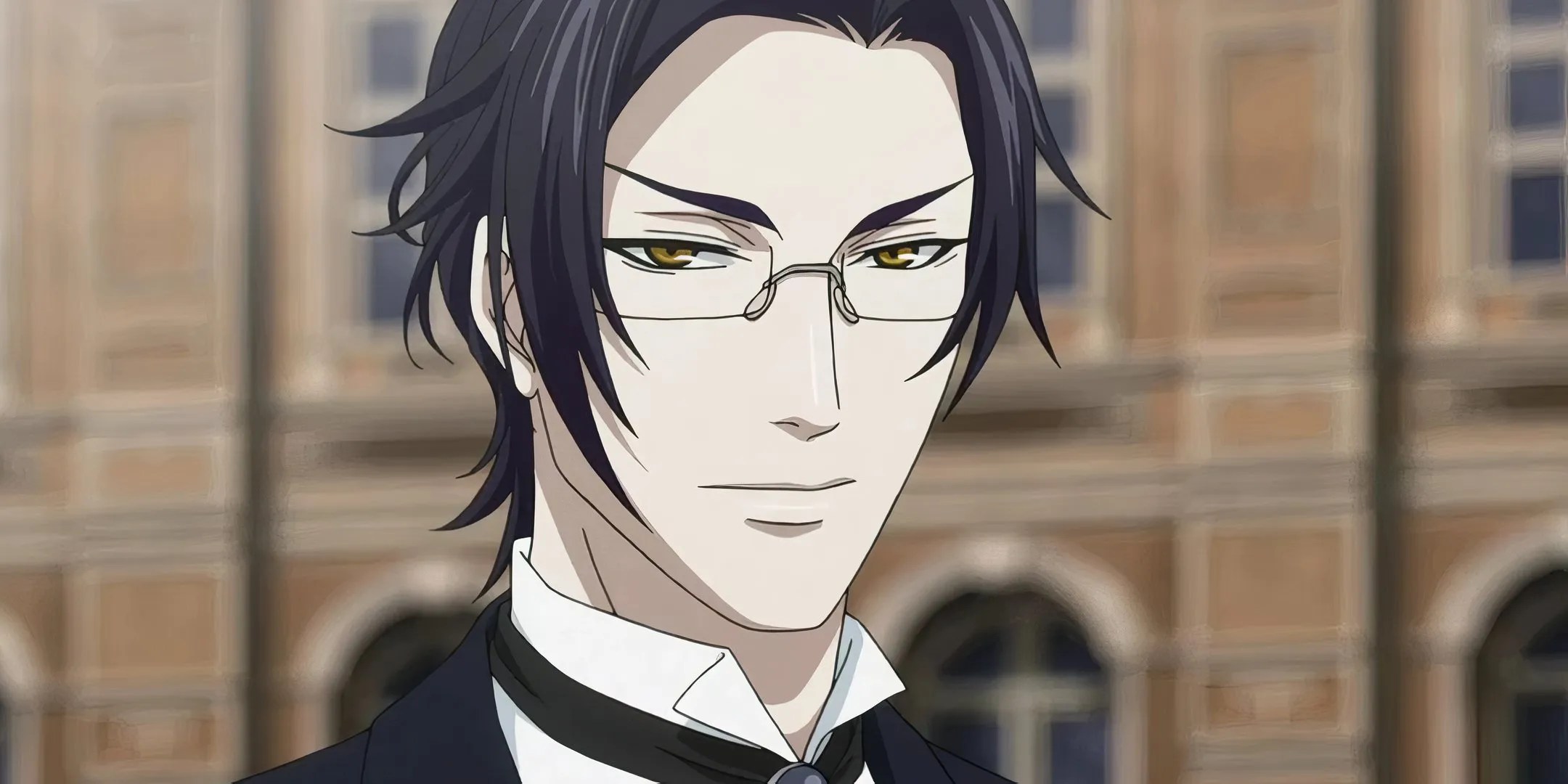 Claude Faustus with his hair combed back, and a similar look to Sebastian, but with yellow eyes from Black Butler