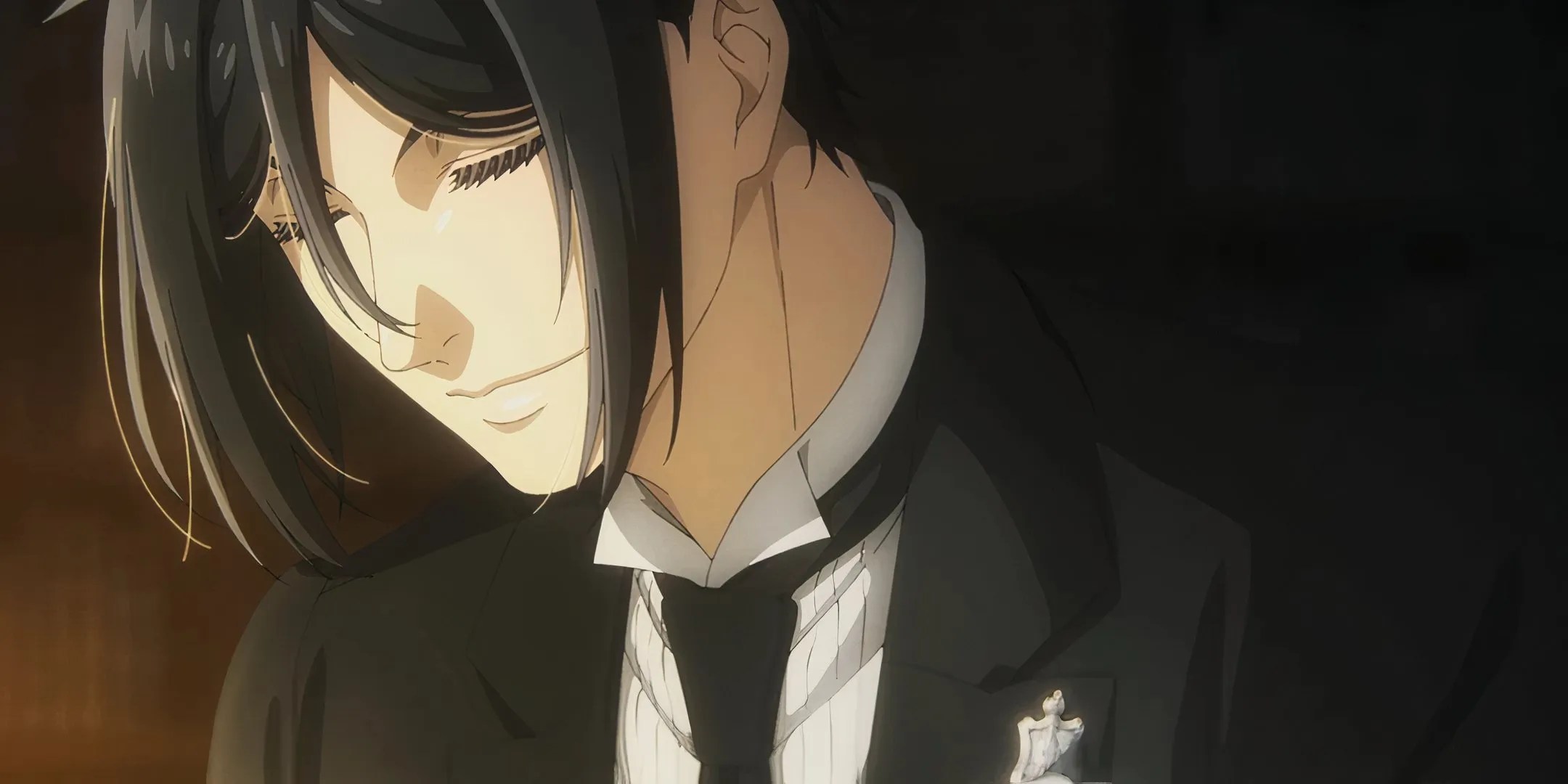 Sebastian giving a polite bow with his eyes closed in Black Butler