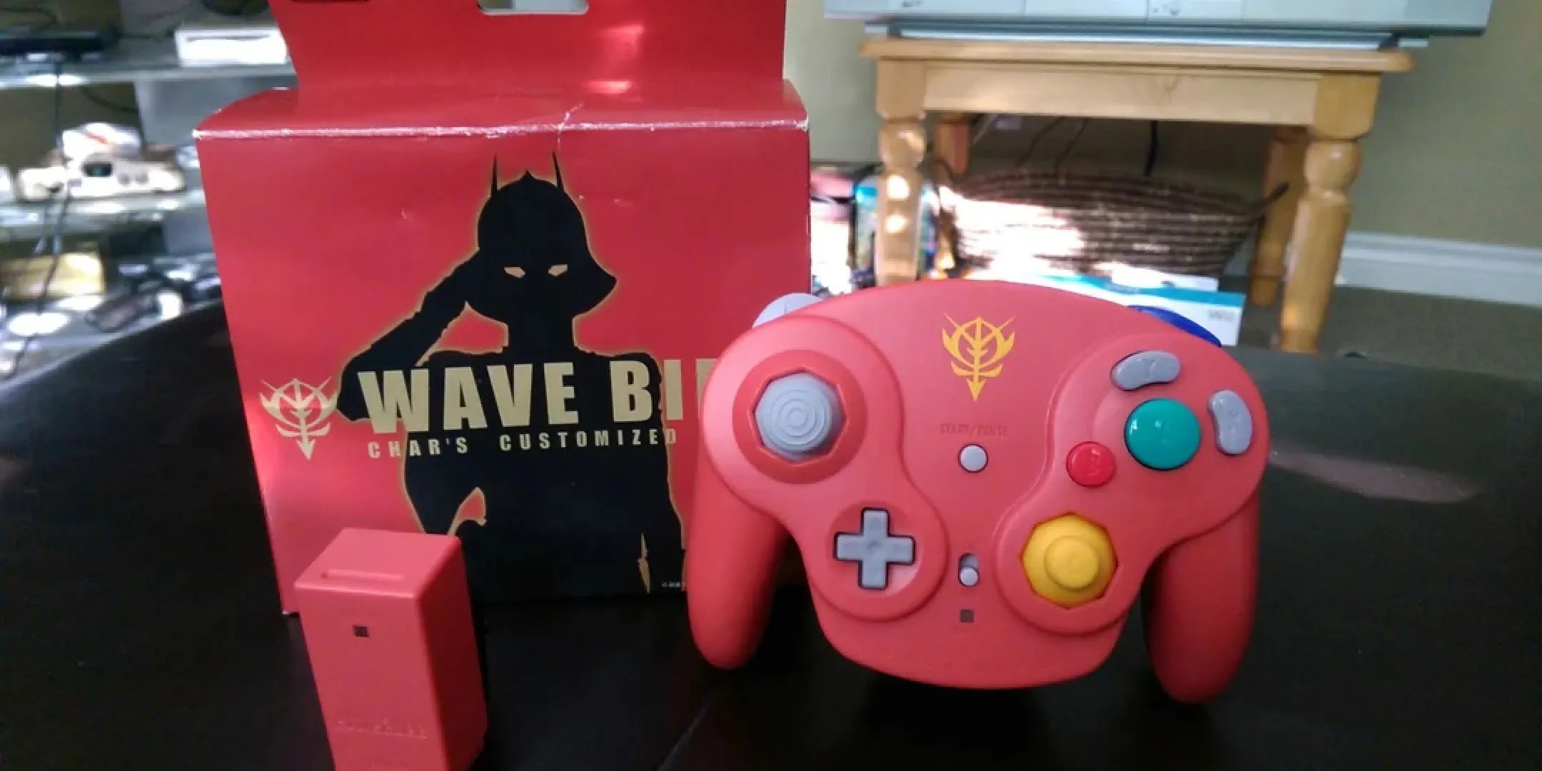 A close up of Char&rsquo;s WaveBird GameCube controller.