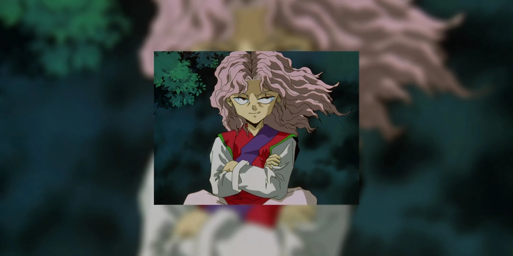 Genkai stands with her hair flowing in the wind from Yu yu Hakusho