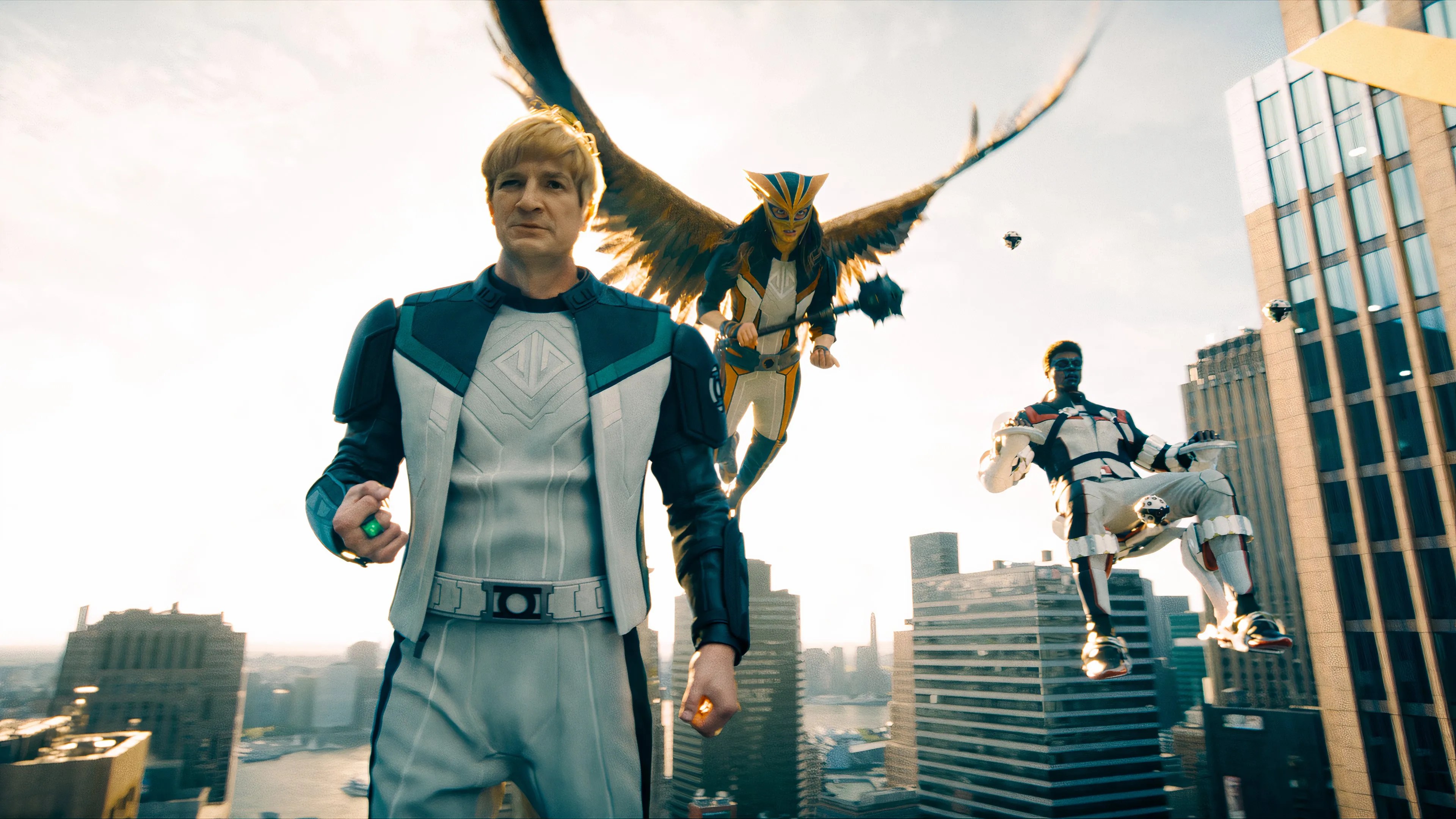 Guy Gardner, Hawk Girl, and Mister Terrific in Superman.