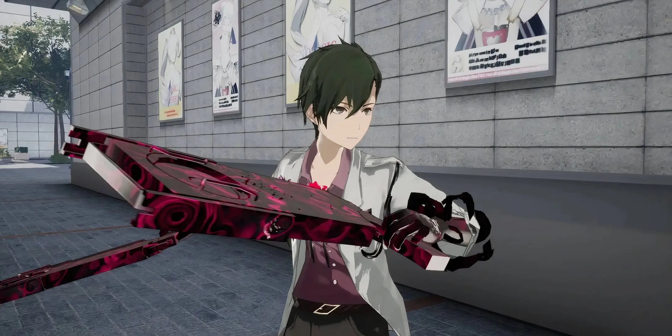 The male protagonist holding his customizable weapon in The Caligula Effect_ Overdose