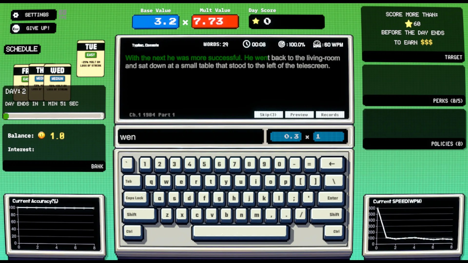 The player typing a sentence in TypInc.