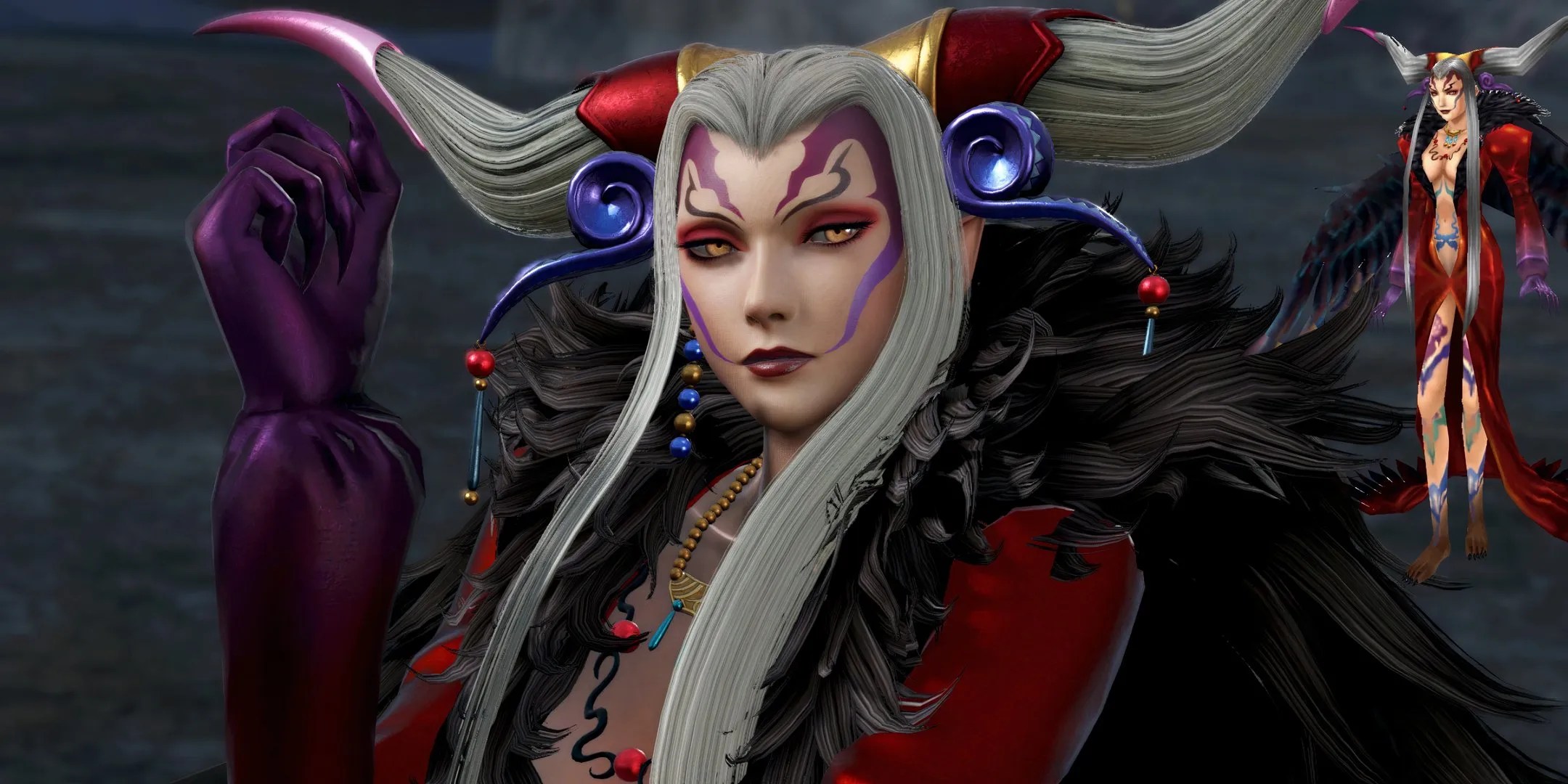 A close up of Ultimecia from Dissidia Final fantasy, and her default form from Final Fantasy 8