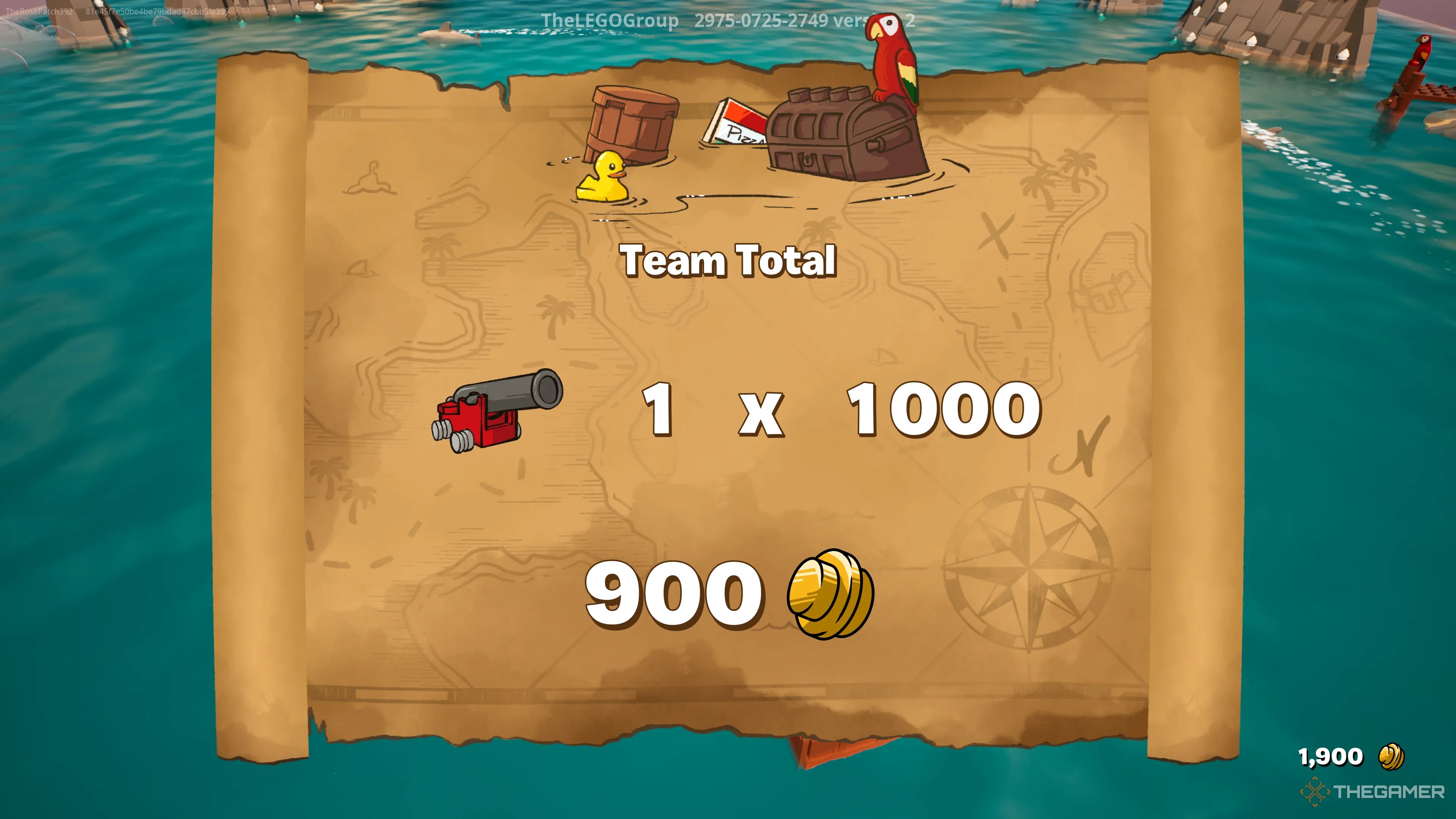 Screenshot of the team total after a game in Lego Fortnite Lego Raft Survival has ended.