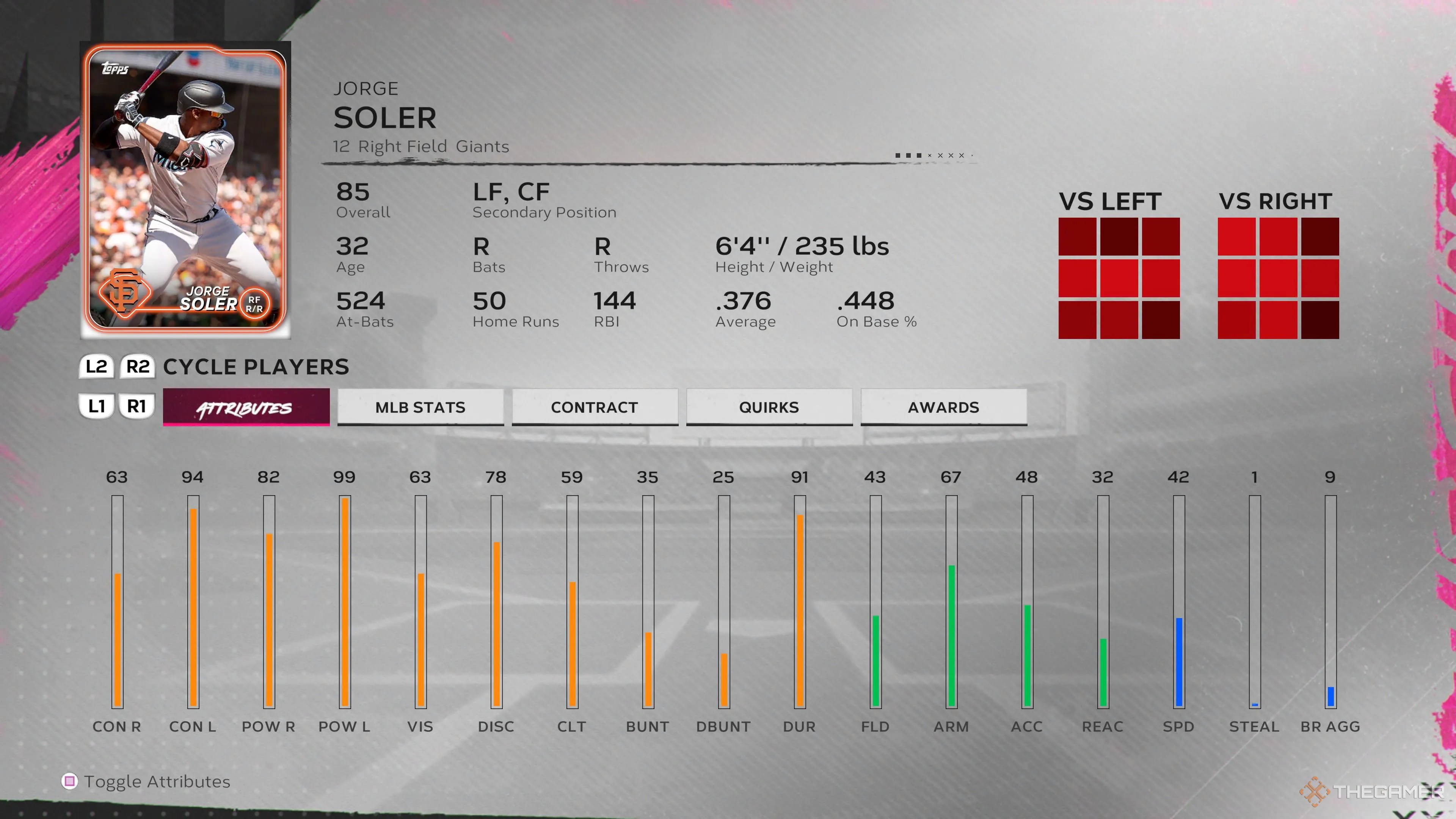 Jorge Soler’s attributes in MLB The Show 24