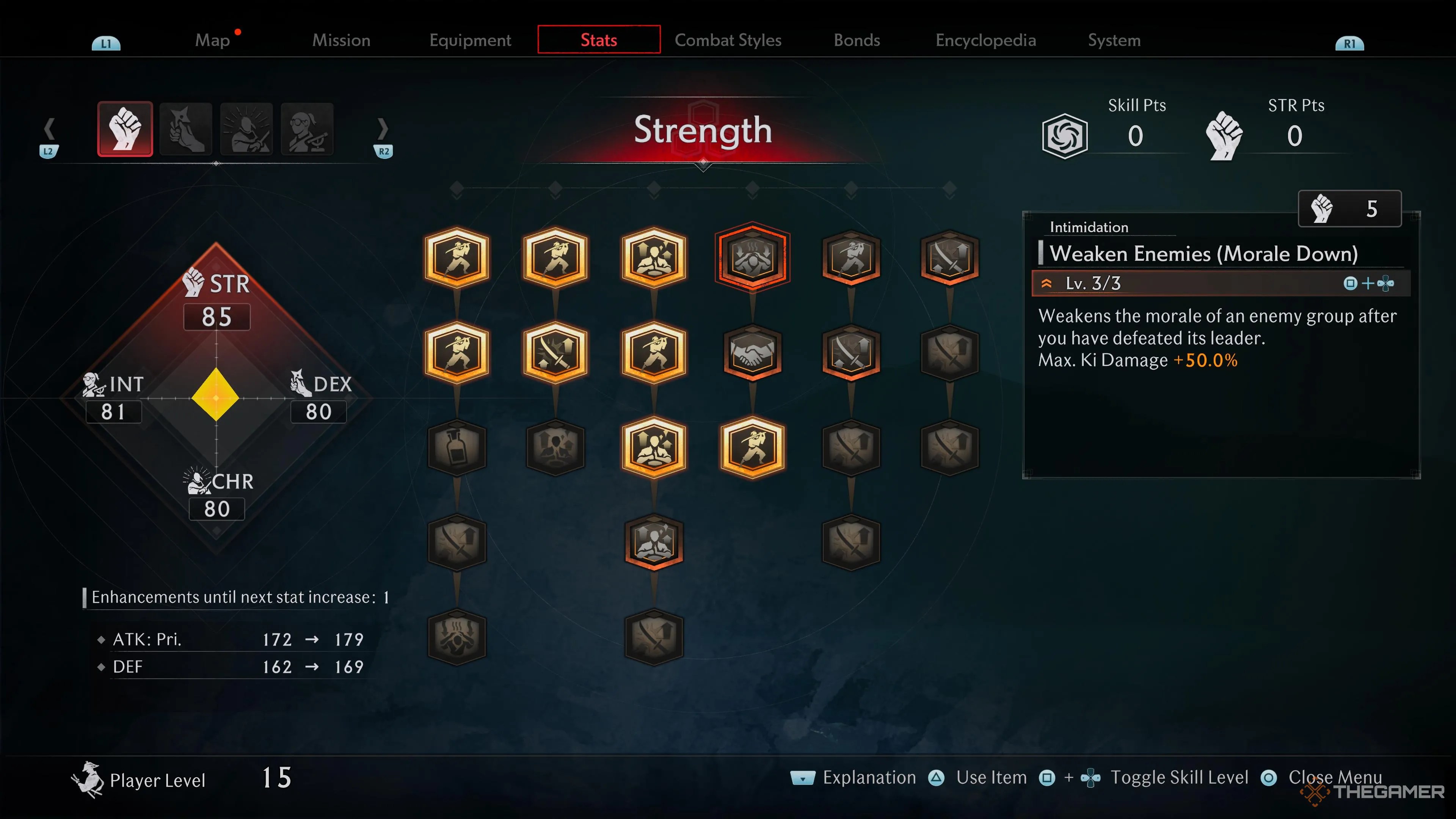 Examining the stats menu in Rise of the Ronin