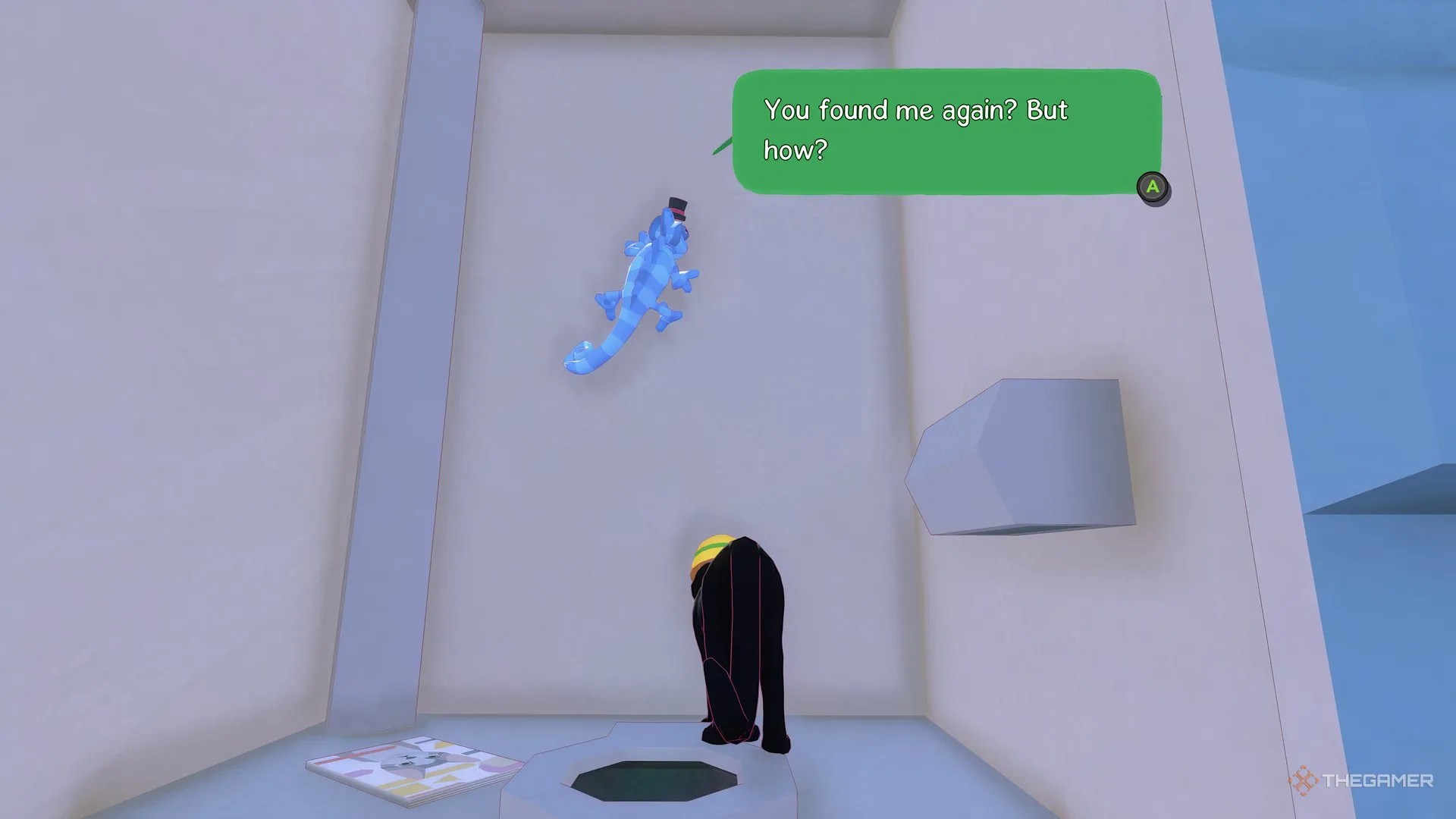 Finding Chameleon after first clue in the port-a-potty by the construction site in Little Kitty, Big City.