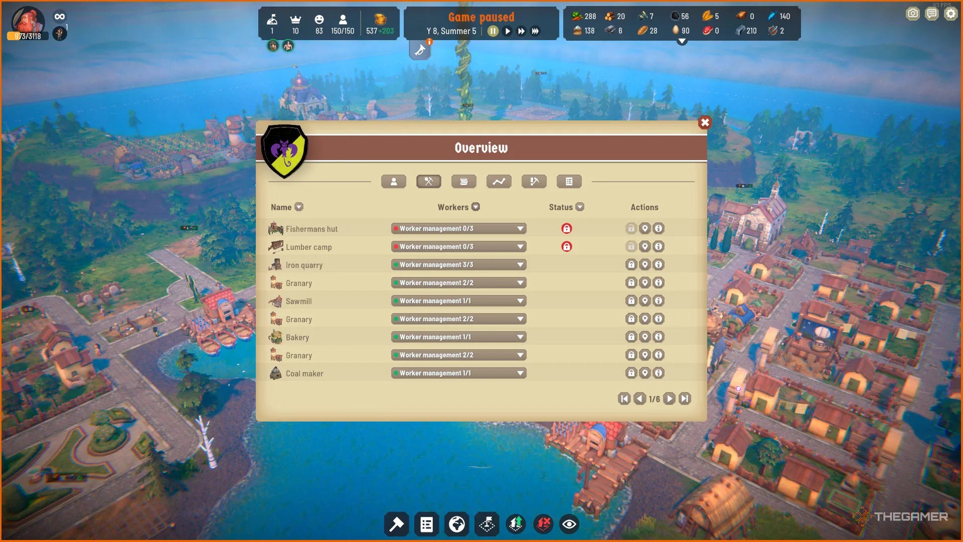 Showing an overview menu for Fabledom, allowing you to assign or re-assign workers from this menu with ease
