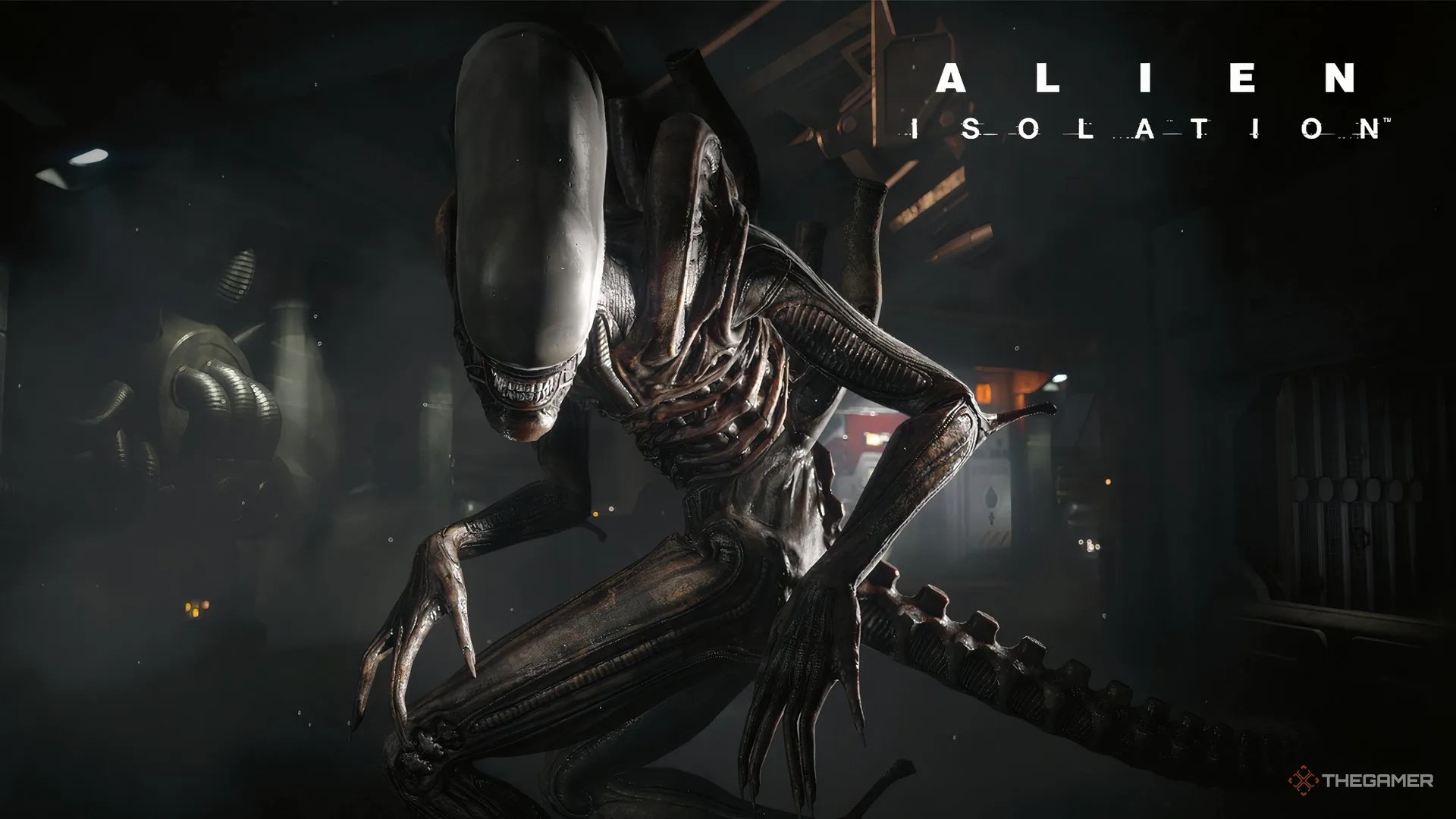 The Xenomorph standing in a hallway in Alien: Isolation.