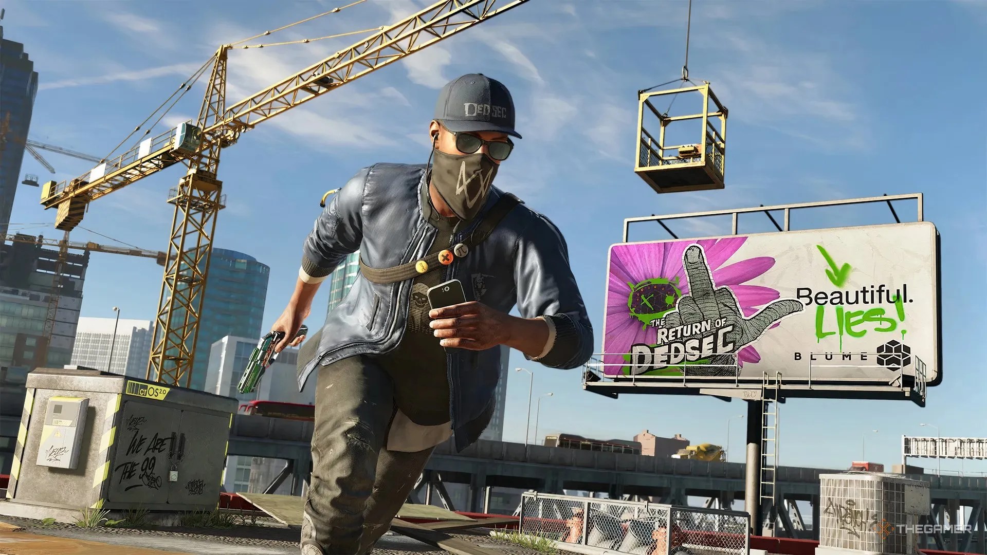 Marcus Holloway running towards the camera in Watch Dogs 2.