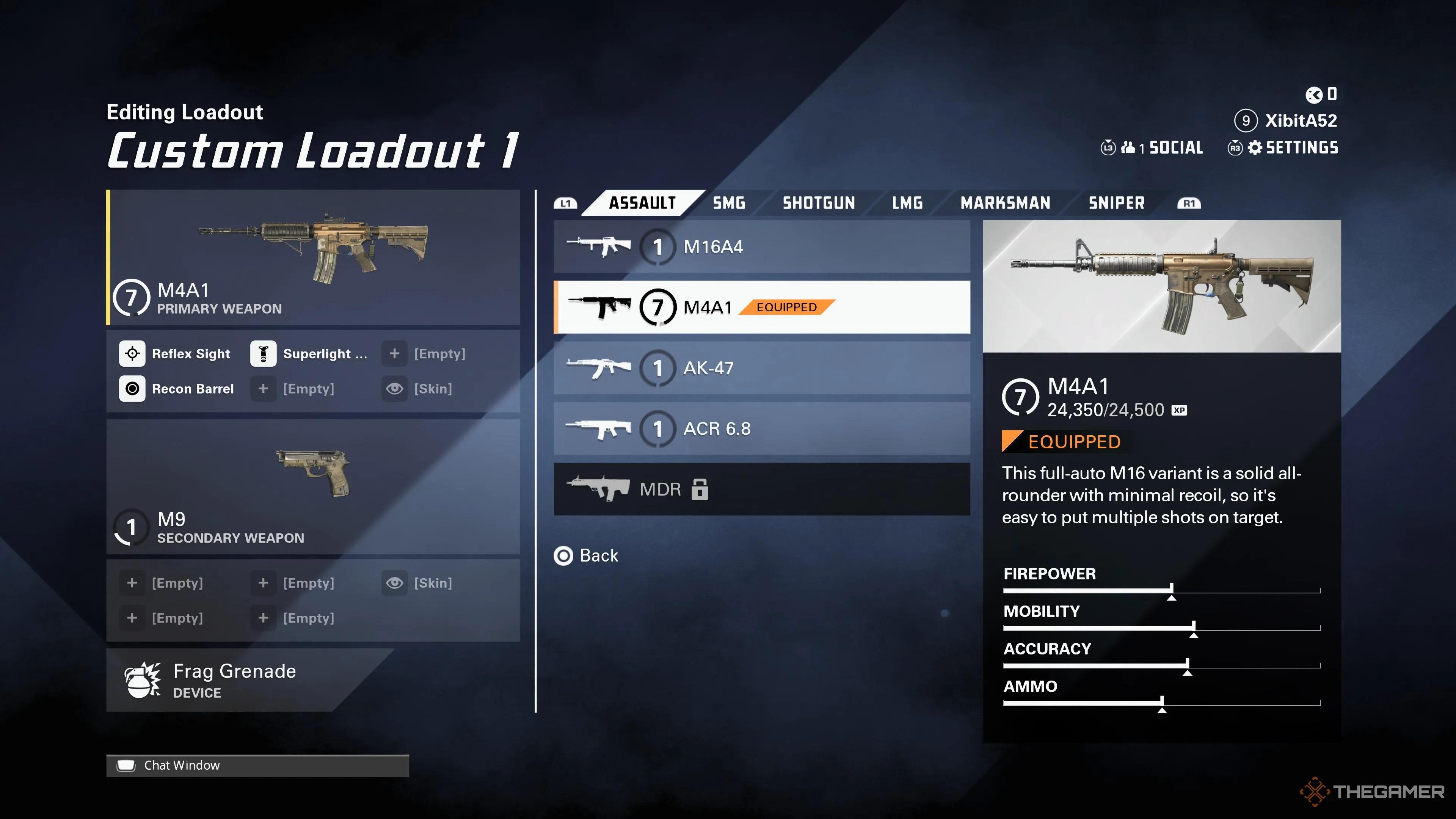 The assault rifle screen during loadout customization in XDefiant.