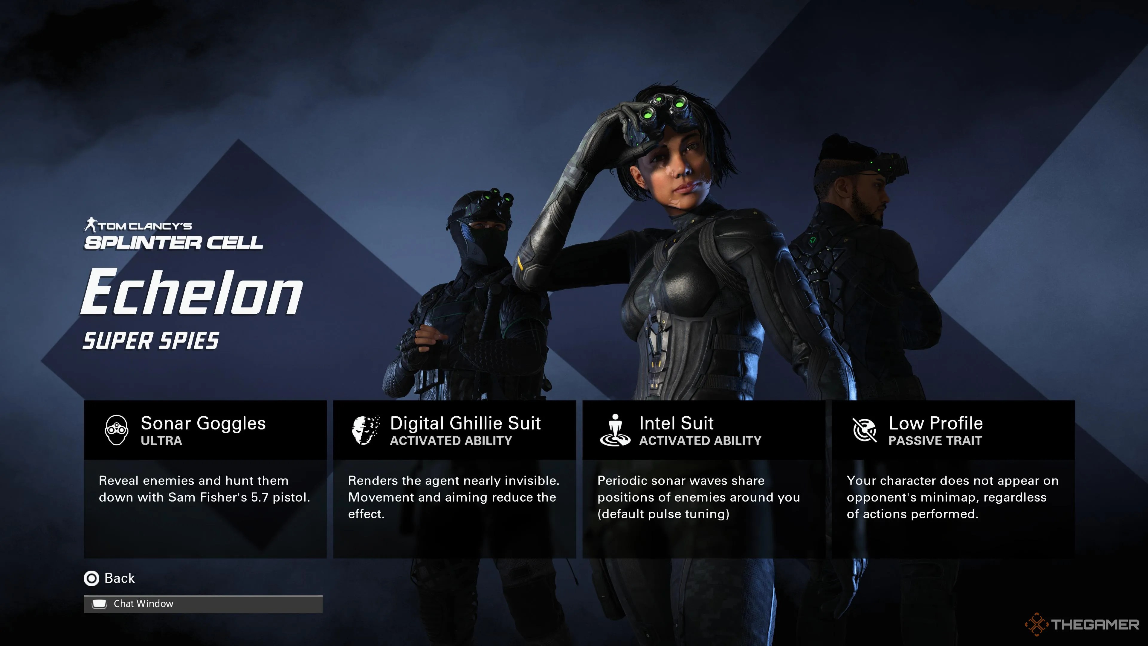 Echelon and their abilities in the XDefiant Factions menu.