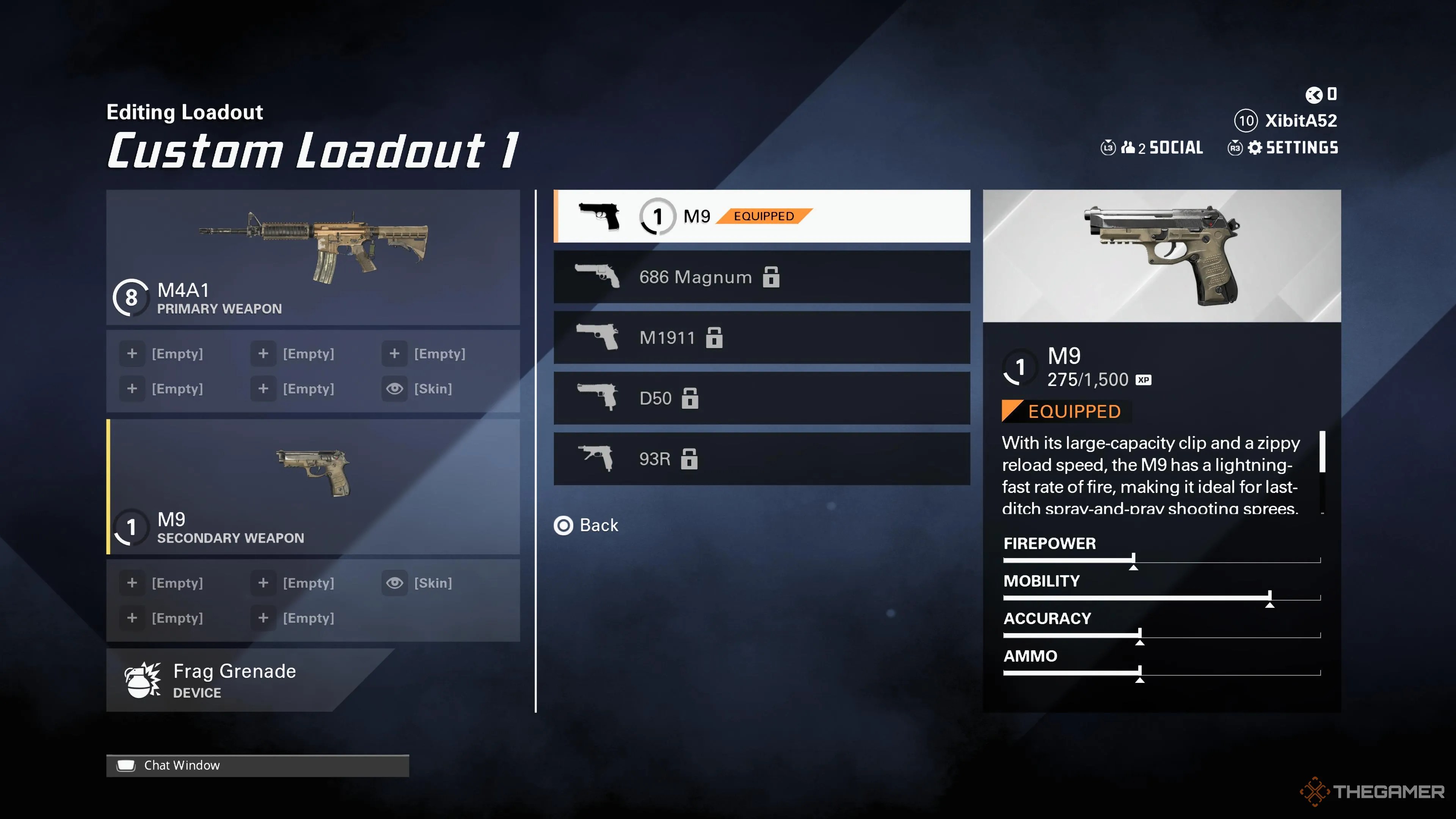 The secondary screen during loadout customization in XDefiant.