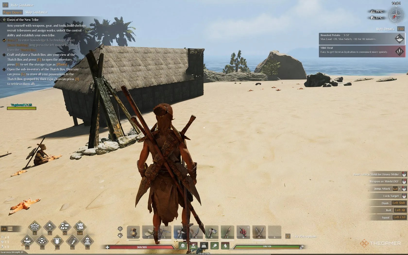 A bonfire lit in a base in Soulmask with an NPC sitting nearby.