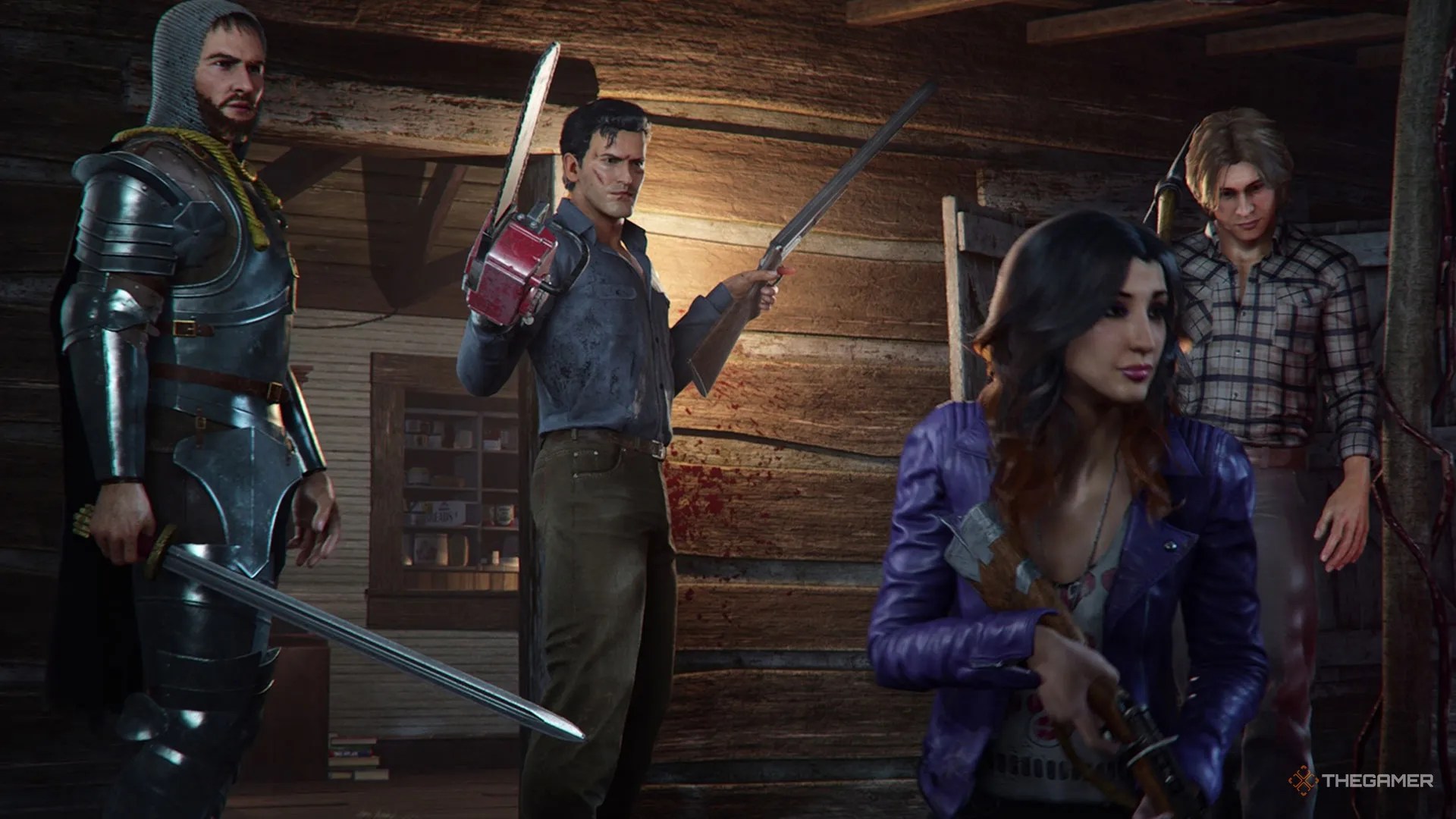 Ash and friends preparing for battle in Evil Dead: The Game.