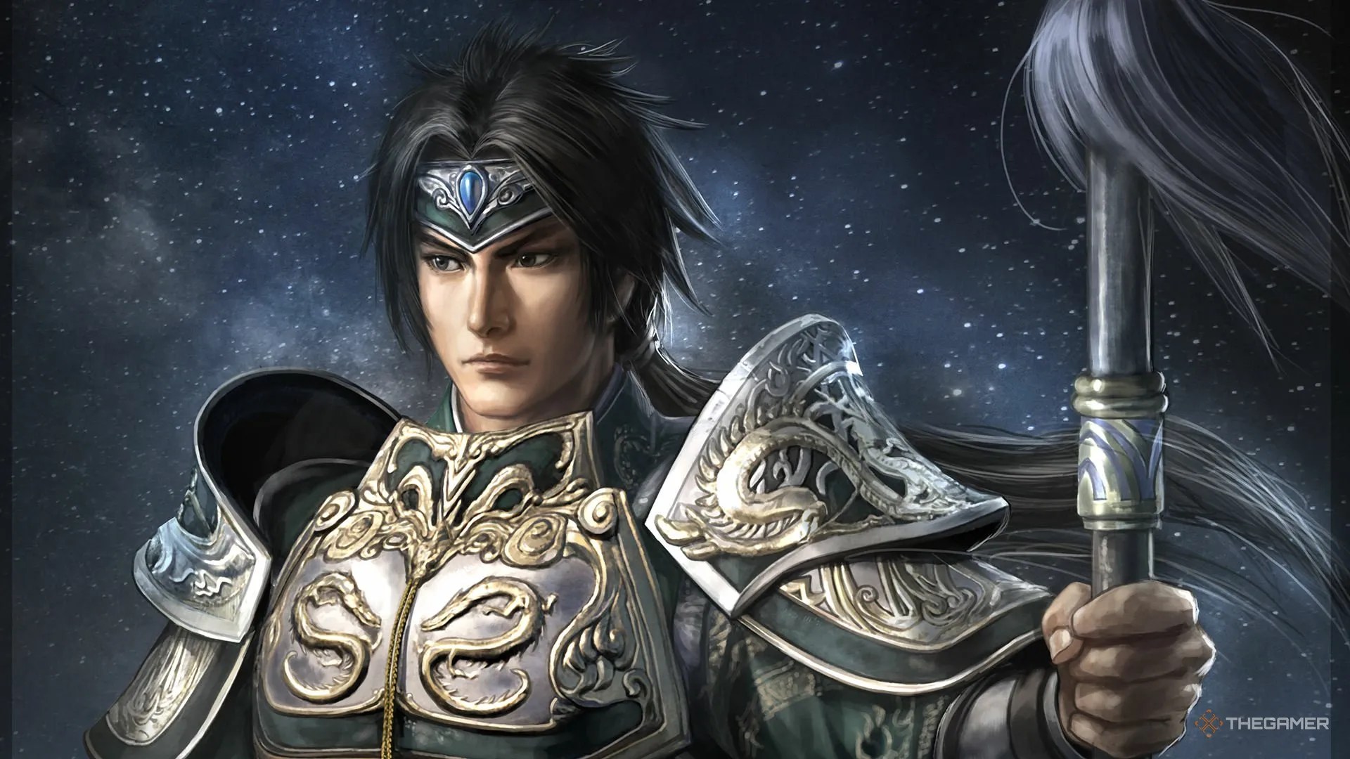 Protagonist of Dynasty Warriors shown from the chest up.