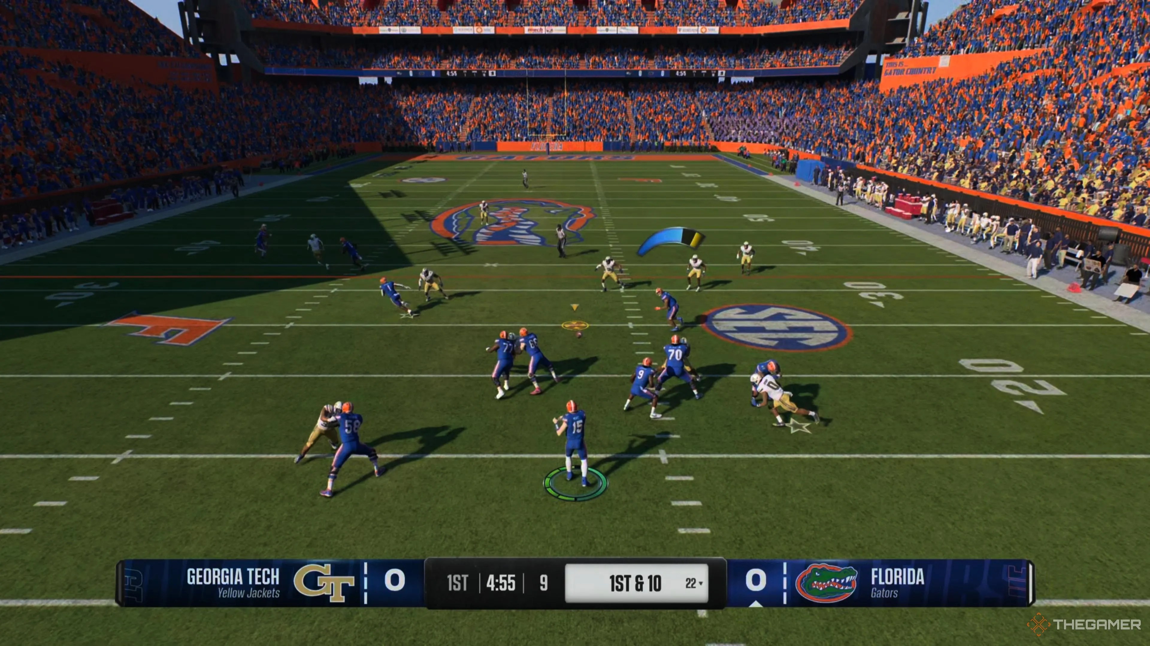 Florida quarterback making a pass with Revamped Passing in College Football 25.
