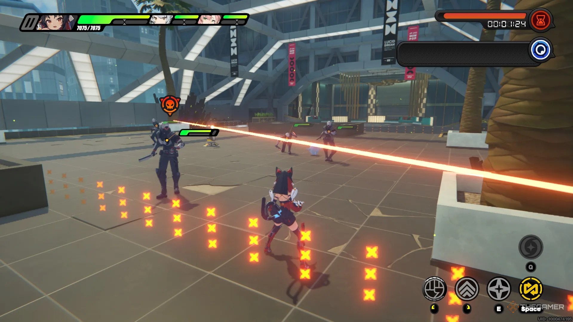 The cat girl Nekomata readying an attack as a laser approaches in Zenless Zone Zero.