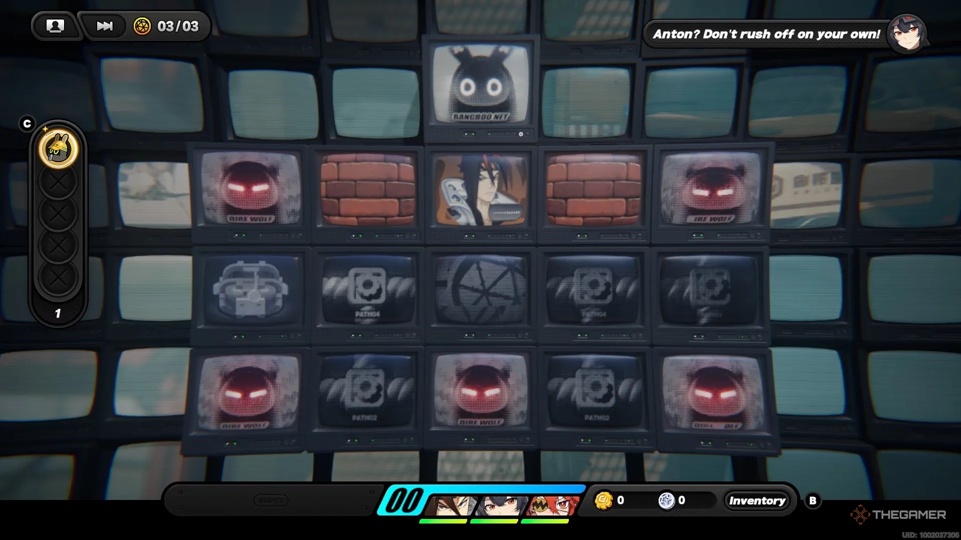 Anton on the HDD screens surrounded by brick and monster tiles in Zenless Zone Zero.